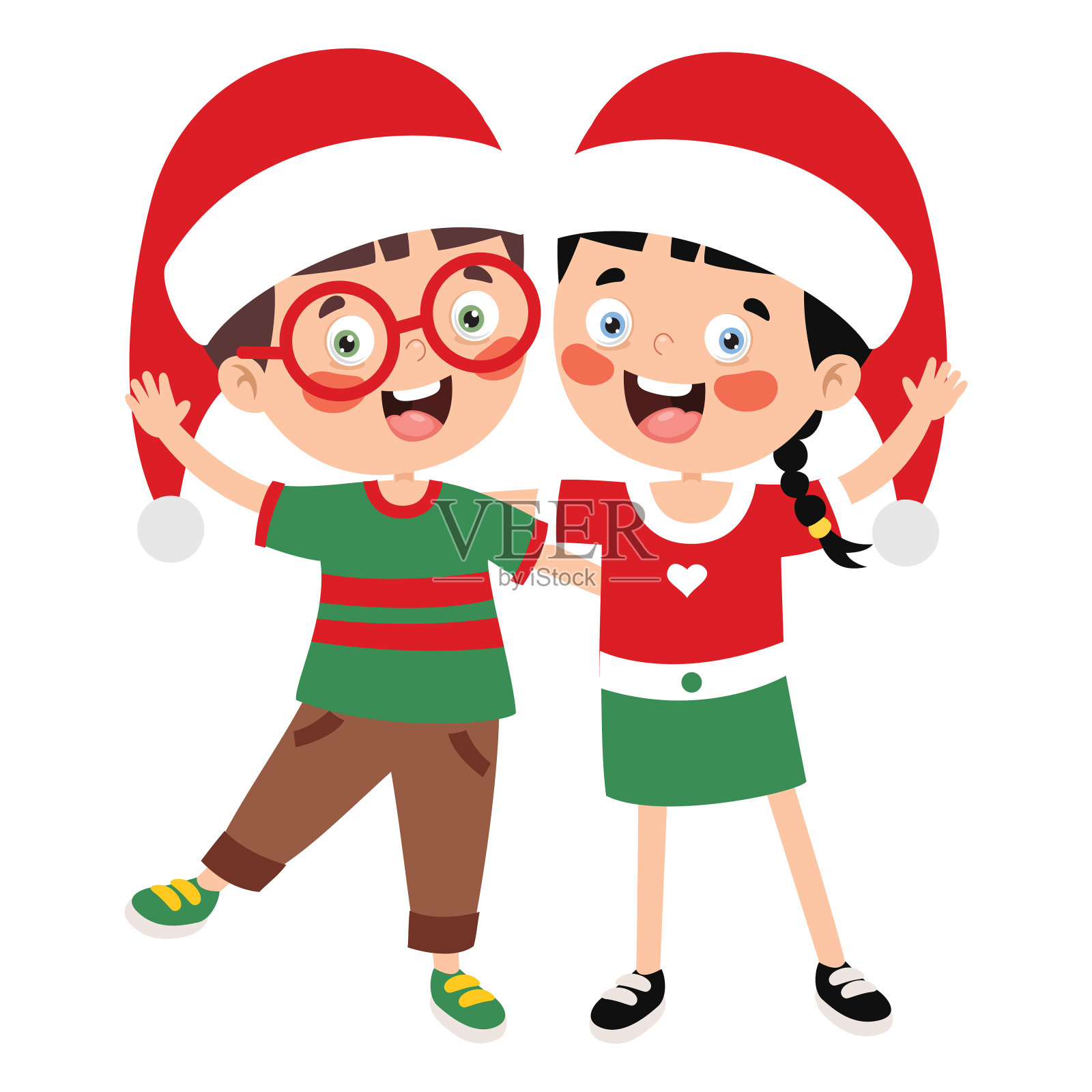 卡通人物的圣诞问候插画图片素材