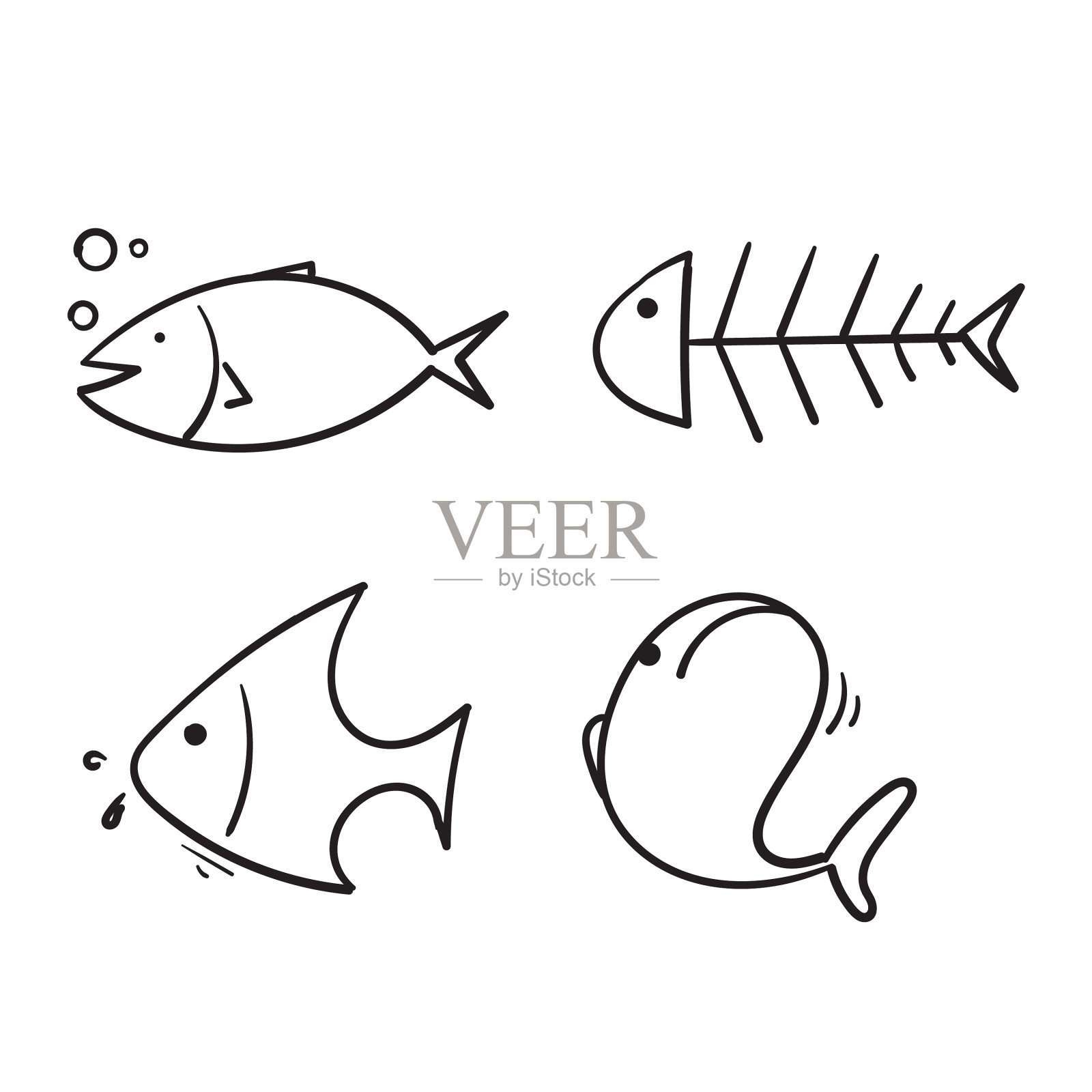 涂鸦鱼收集卡通风格插画图片素材