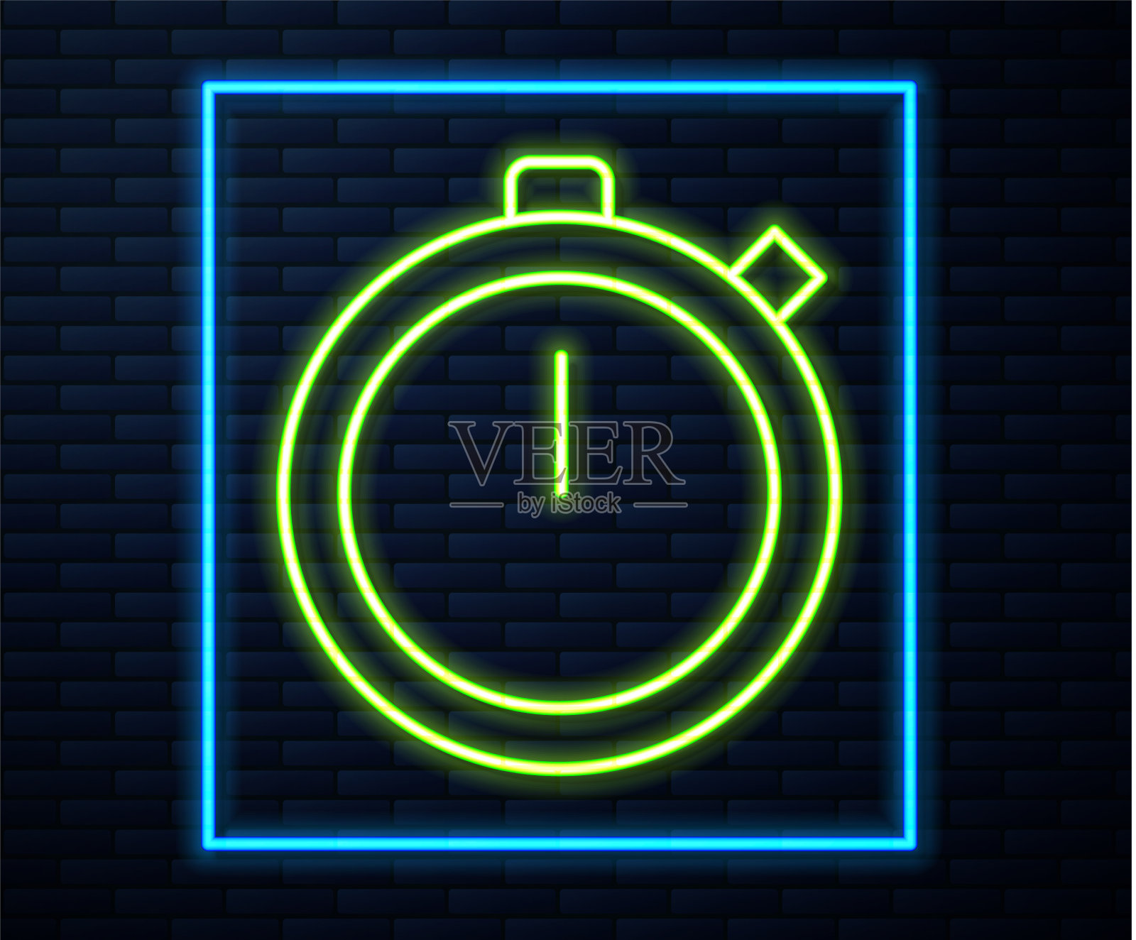 发光的霓虹灯线秒表图标隔离在砖块上插画图片素材