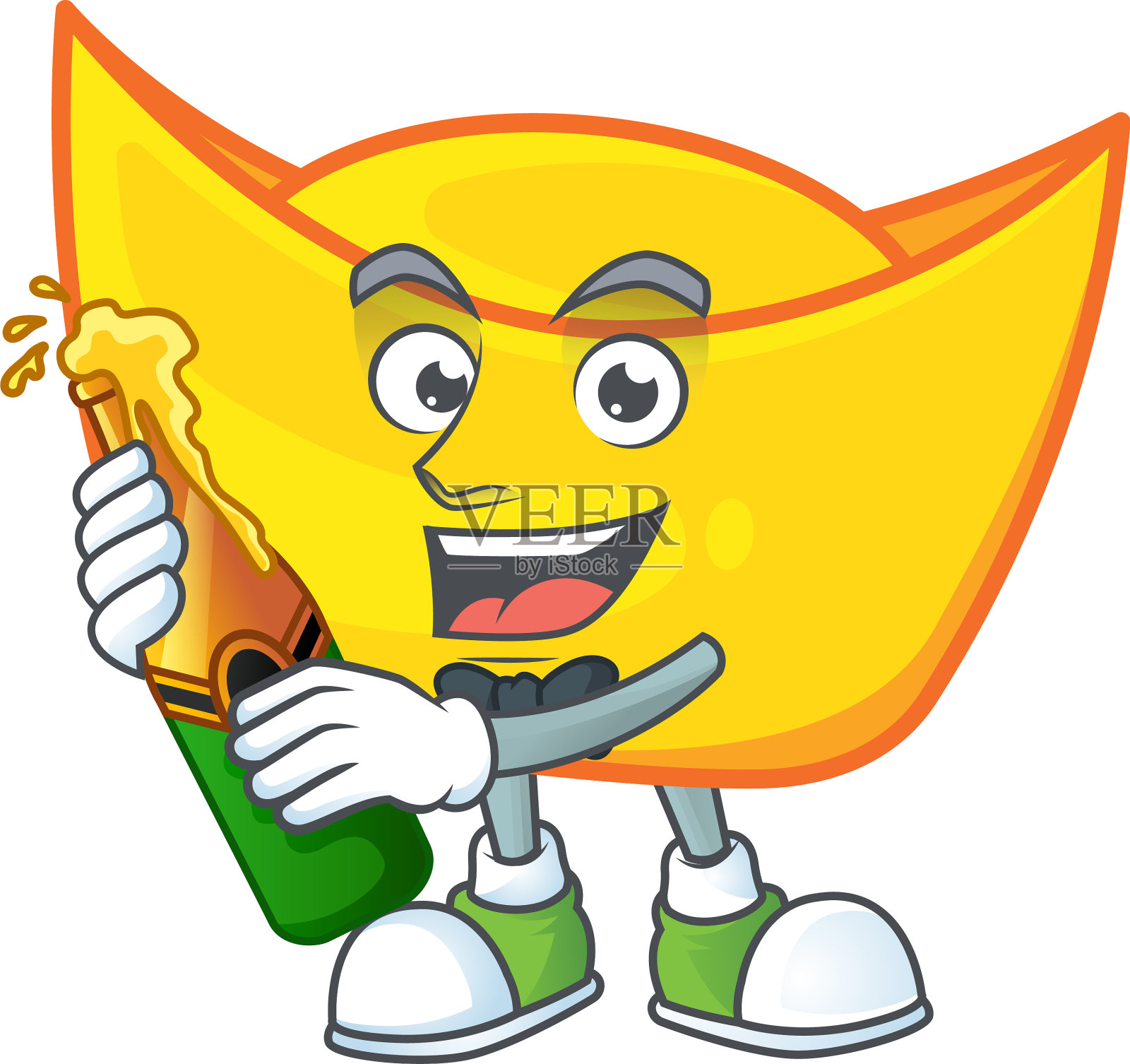 吉祥物中国金元宝配瓶装啤酒设计元素图片