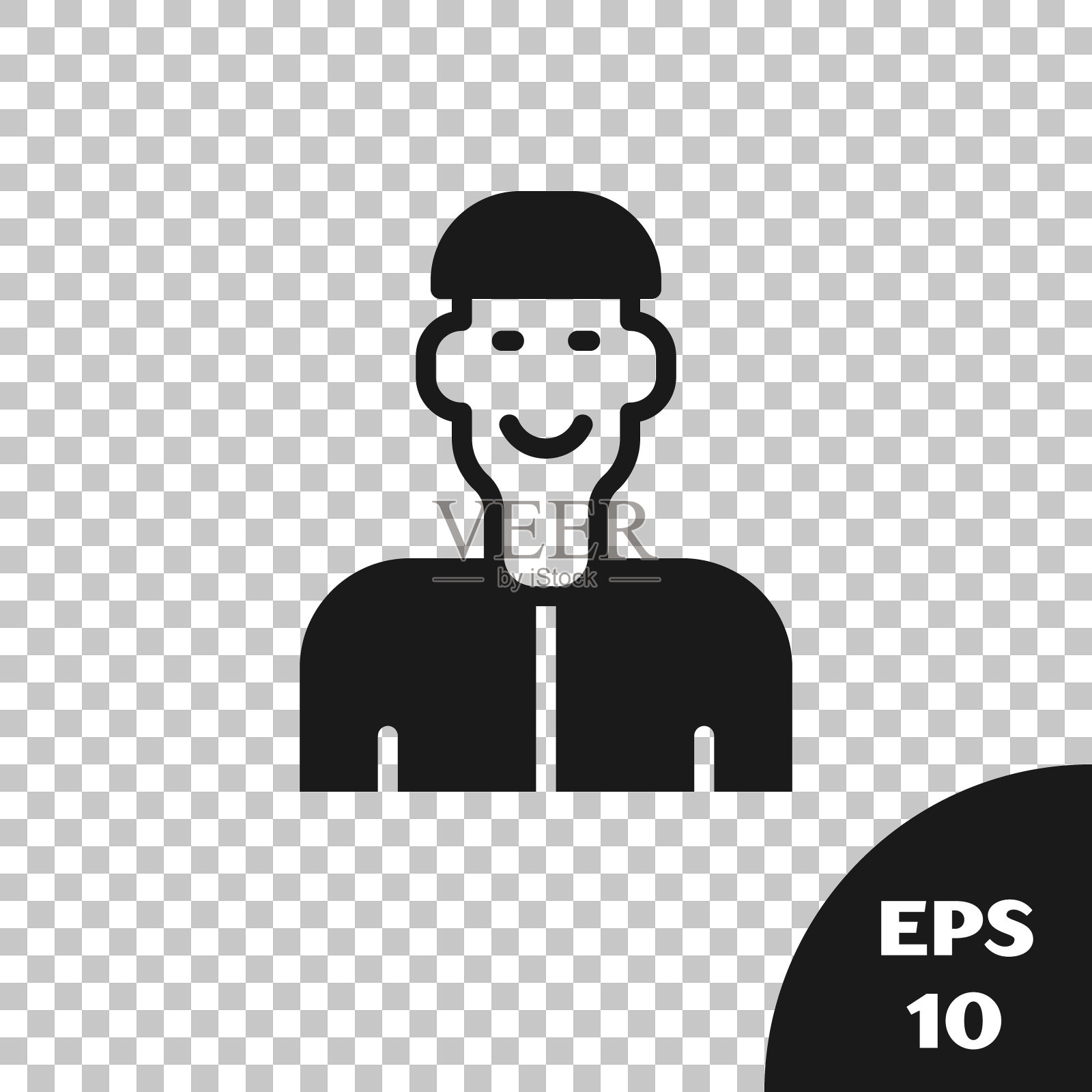 黑色积极思考图标孤立在透明的背景。向量插画图片素材