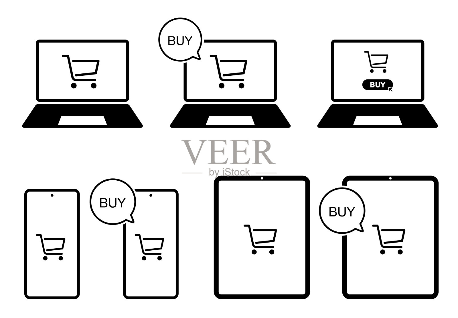 网上购物与设备图标设置设计元素图片