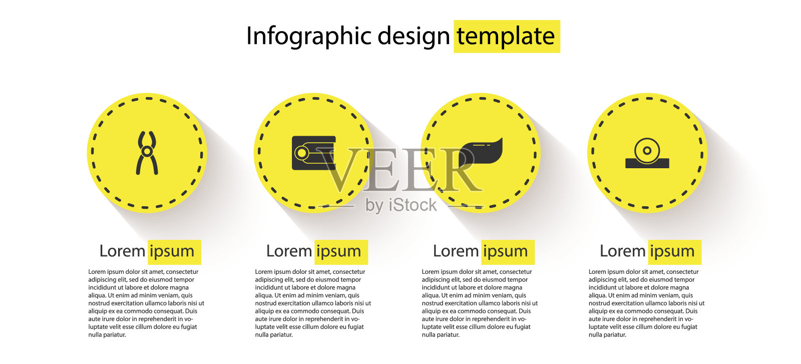 牙钳，假牙模型，牙膏和耳鼻咽喉头部反射器。业务信息模板。向量设计模板素材