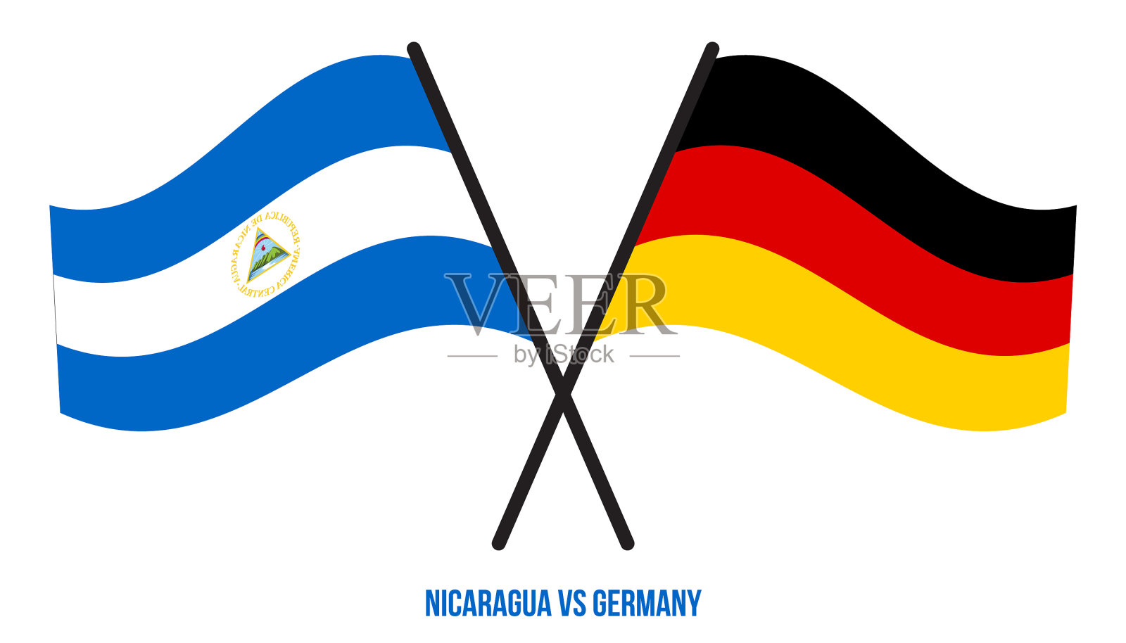 尼加拉瓜和德国国旗交叉挥舞插画图片素材