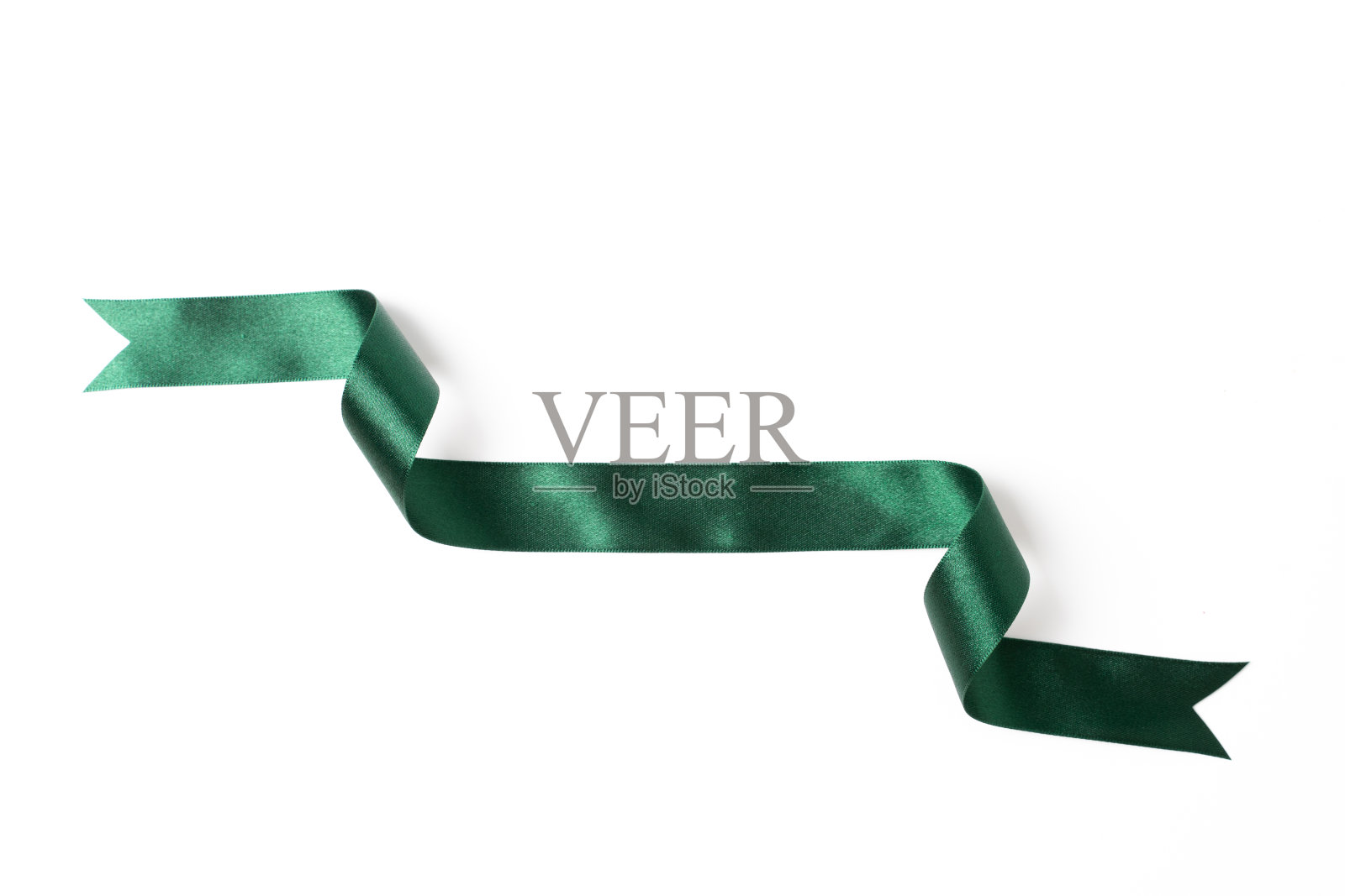 绿色横幅，丝带标签，白色背景照片摄影图片