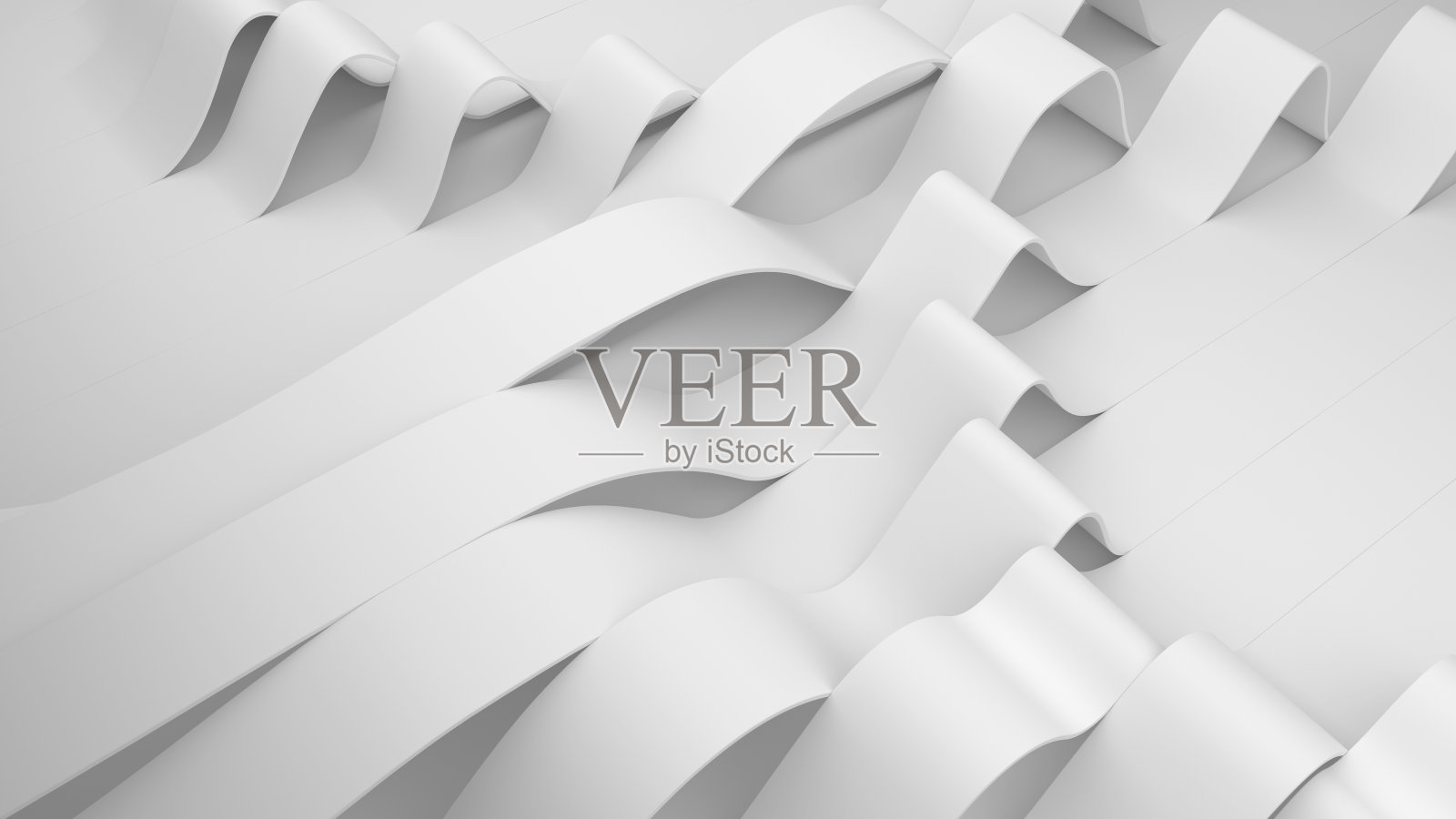 表面上白色褶皱的条纹。变形的折痕表面，光线柔和。现代明亮的背景与皱纹在极简主义风格。3 d渲染图照片摄影图片