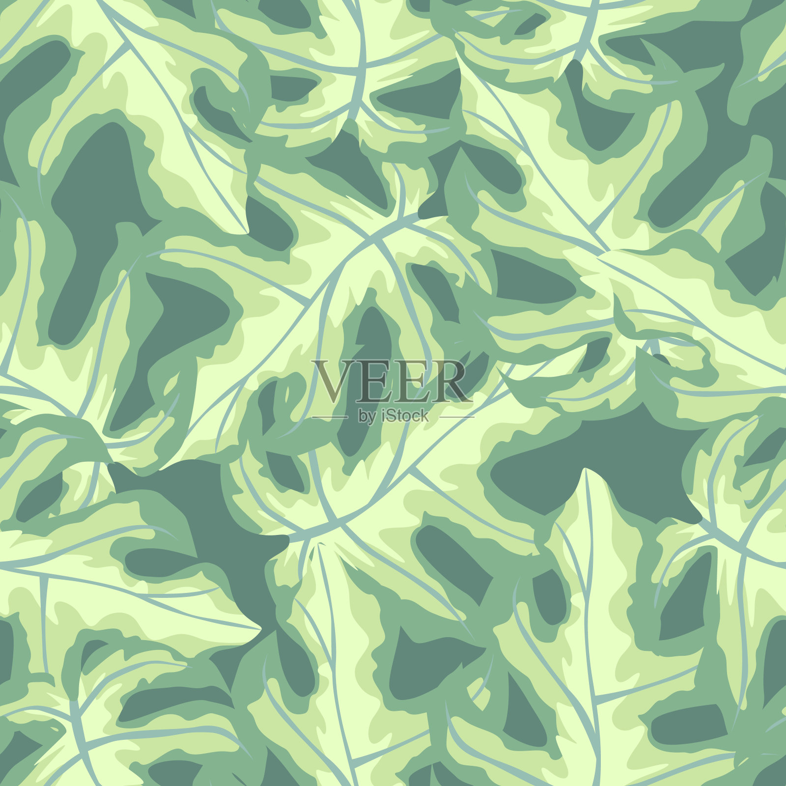 粉彩无缝随机模式与抽象简单的怪物装饰。浅绿色和黄色色调的热带艺术品。插画图片素材