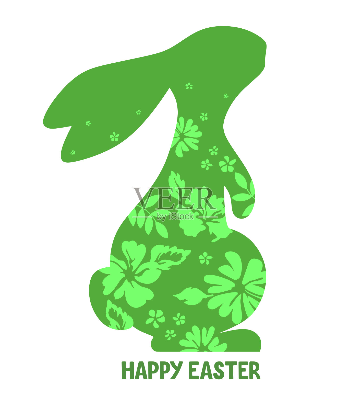 兔子剪影与花卉图案和字母复活节快乐。矢量图插画图片素材