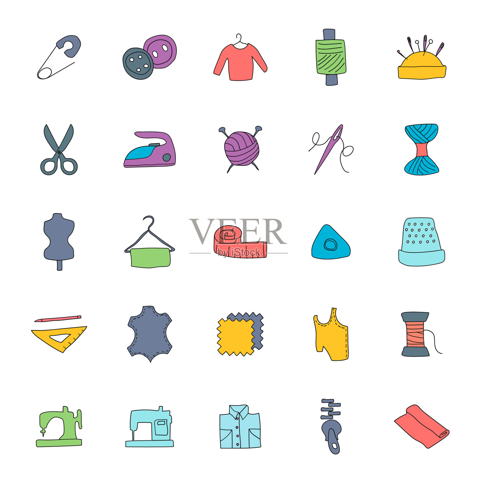 裁剪手工绘制的线性涂鸦孤立的白色背景。裁剪图标设置为web和UI设计，移动应用程序和印刷产品图标素材