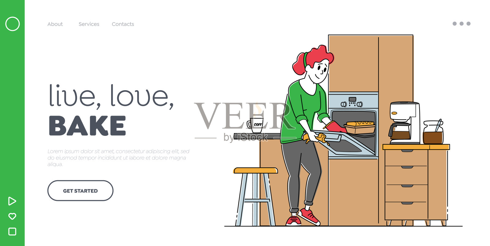 烘焙烹饪经验，客房部登陆页面模板。女人在家庭。女性角色烹饪烘焙设计模板素材