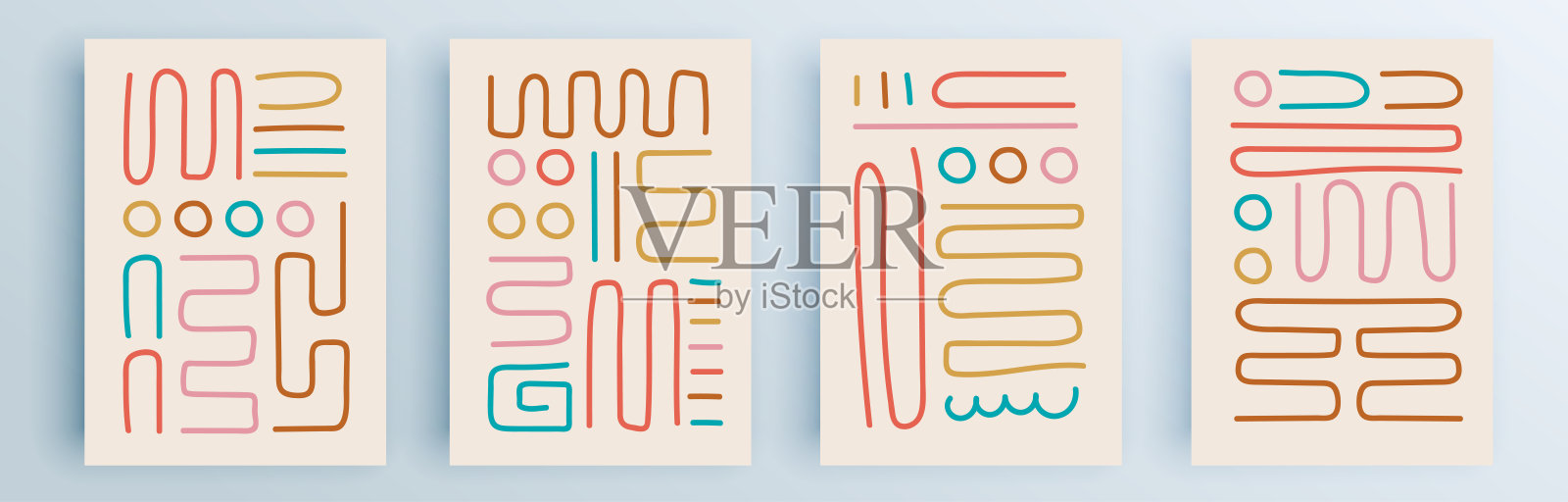 现代抽象封面集，最小封面设计。彩色几何背景，矢量插图。插画图片素材