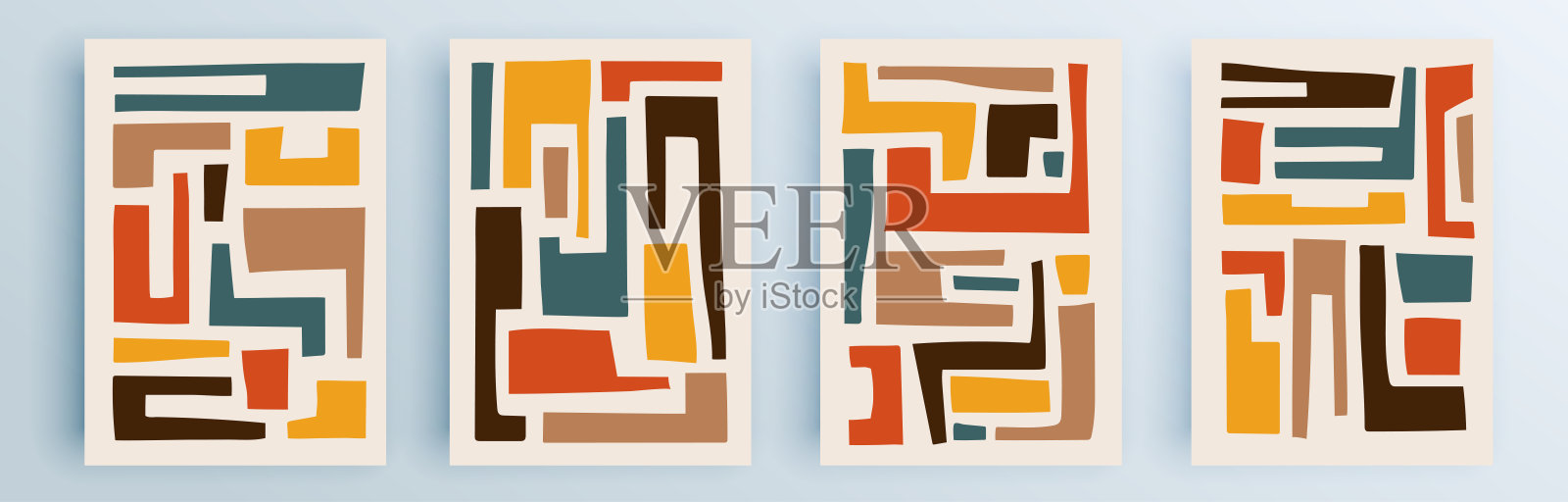 现代抽象封面集，最小封面设计。彩色几何背景，矢量插图。插画图片素材