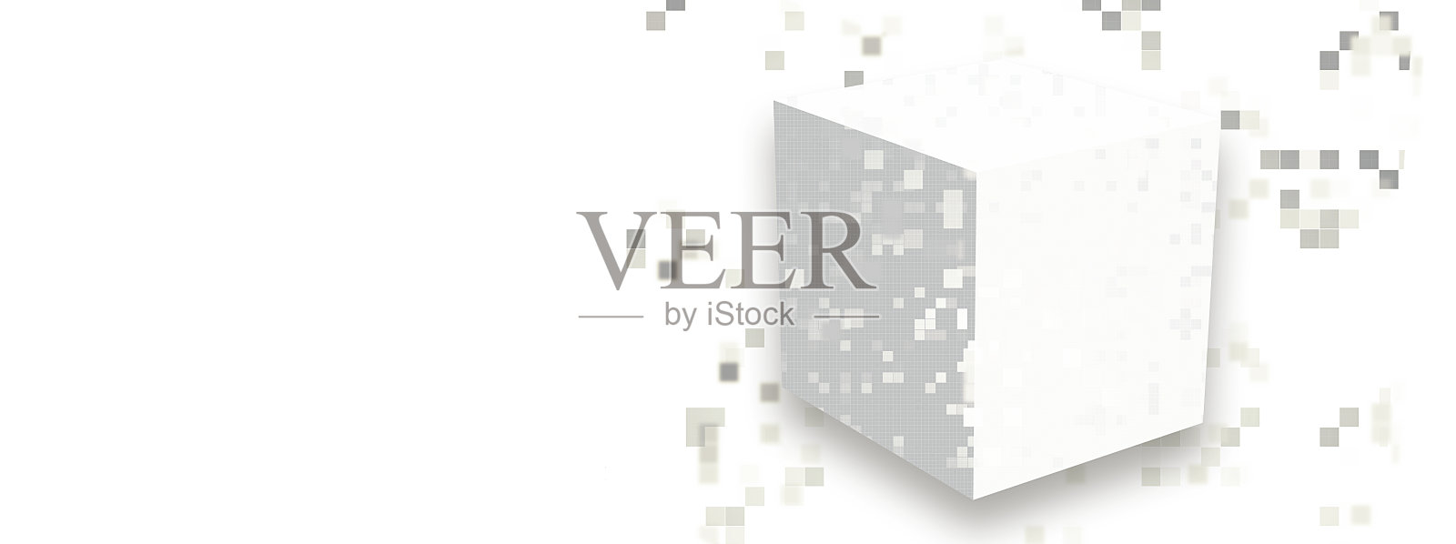 无数的正方形分散在一个3D渲染的白色立方体中照片摄影图片