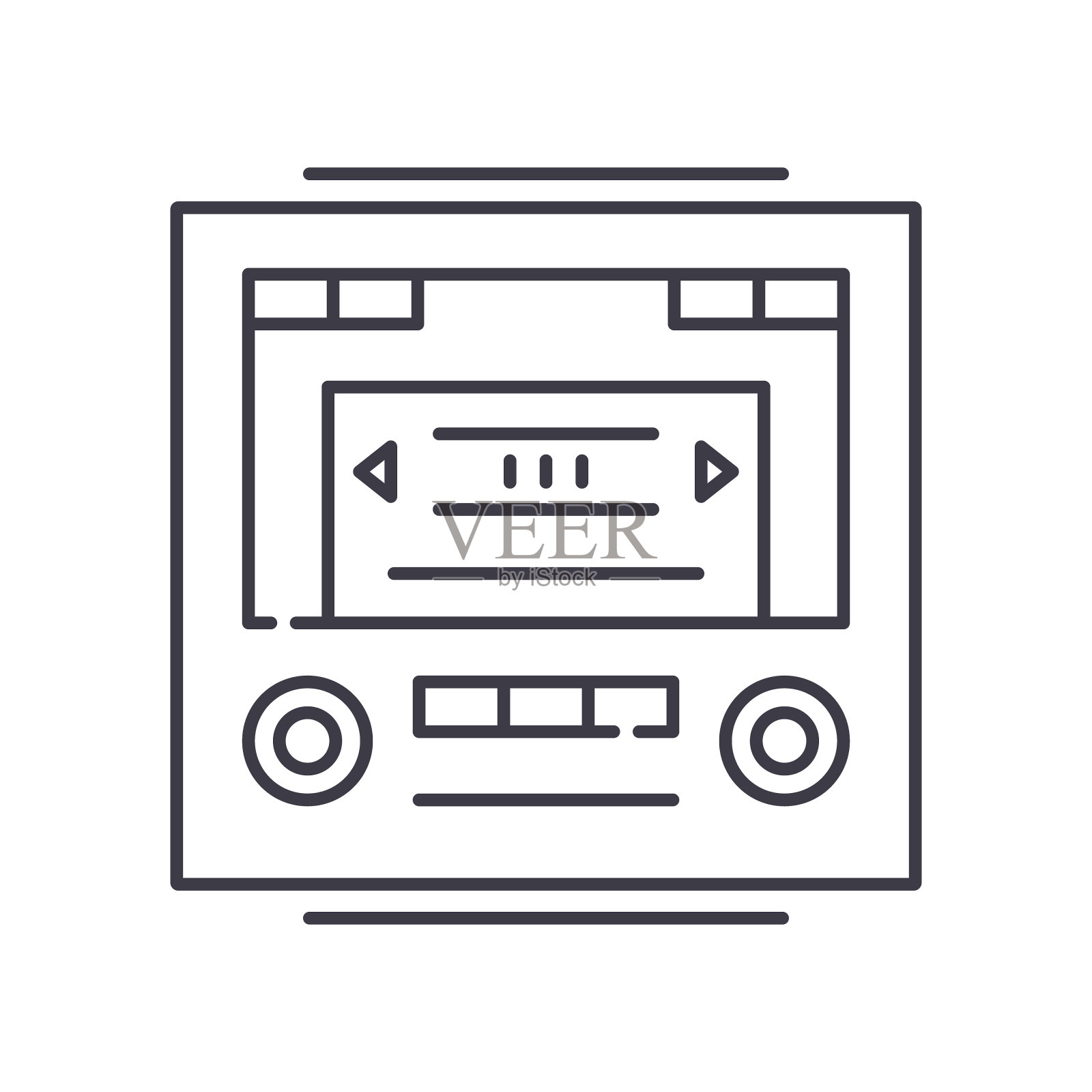 汽车收音机图标，线性孤立的插图，细线矢量，网页设计标志，轮廓概念符号与可编辑的笔画在白色的背景。插画图片素材