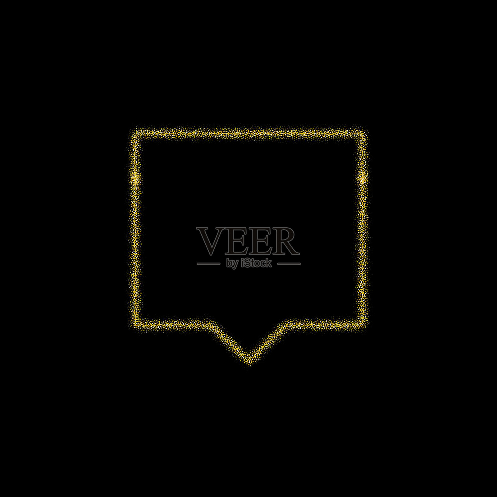 圣诞金色装饰的黄金闪闪发光，在黑色的背景上闪闪发光。矢量图标聊天，消息插画图片素材