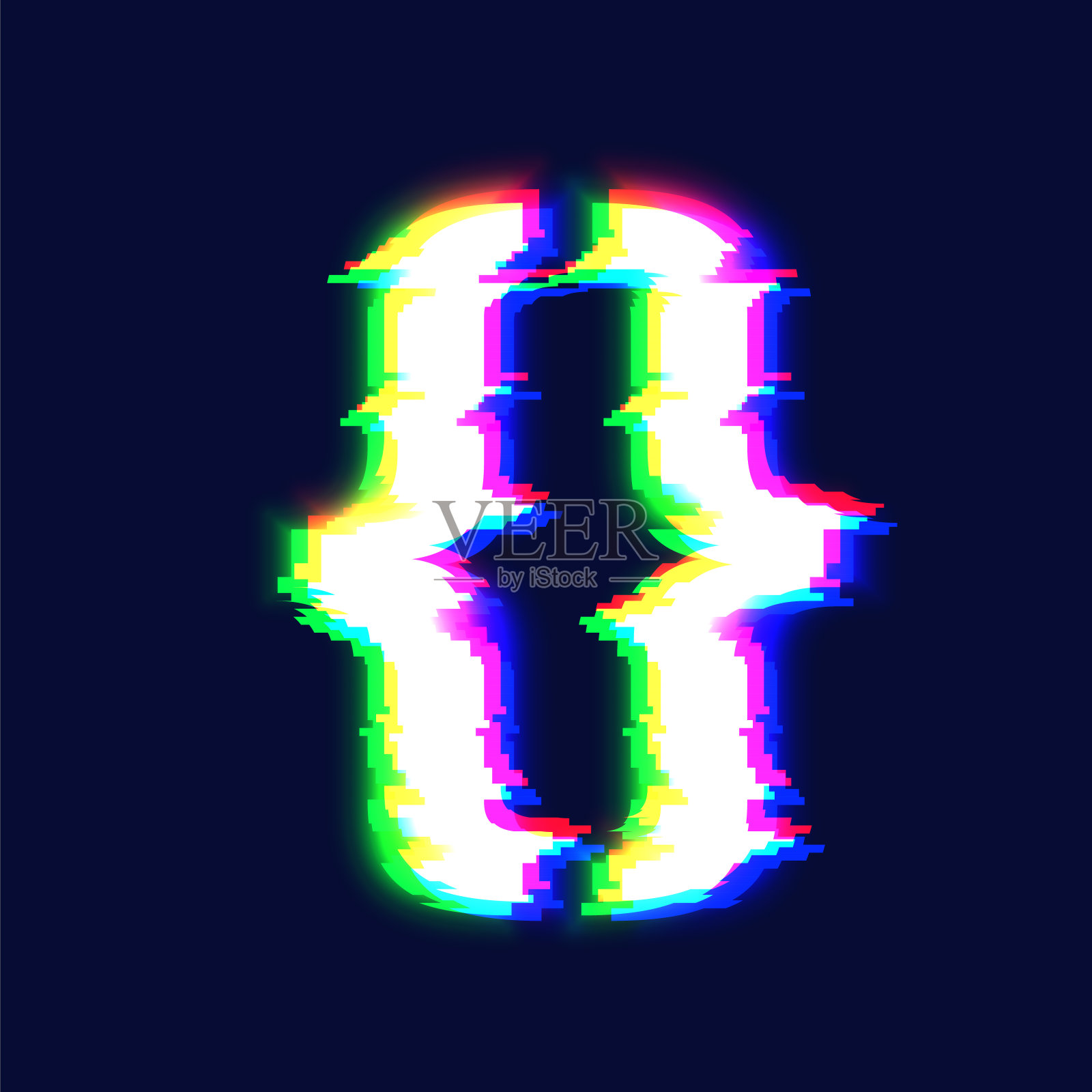 逼真的小故障字体字符'括号'矢量插图插画图片素材