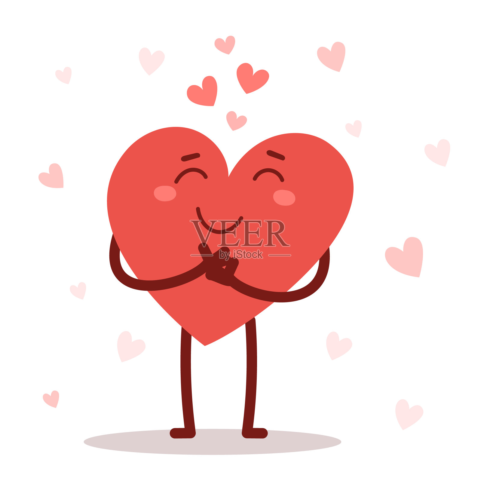 矢量红色可爱的暗恋的心字符与微笑在白色的背景。浪漫的平面风格设计情人节插画插画图片素材