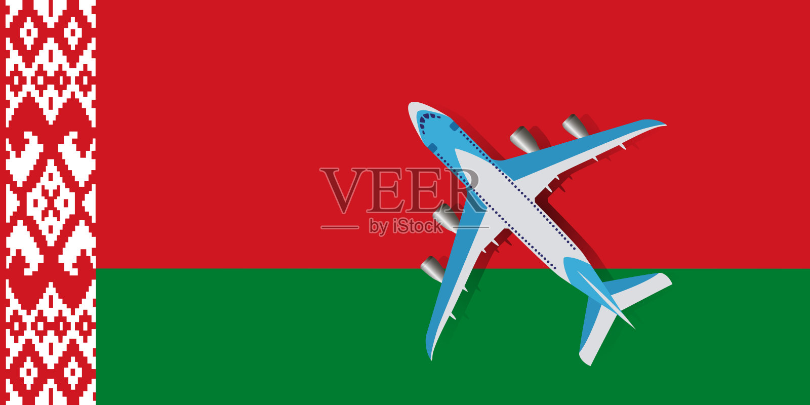 白俄罗斯的飞机和国旗。旅游设计理念插画图片素材