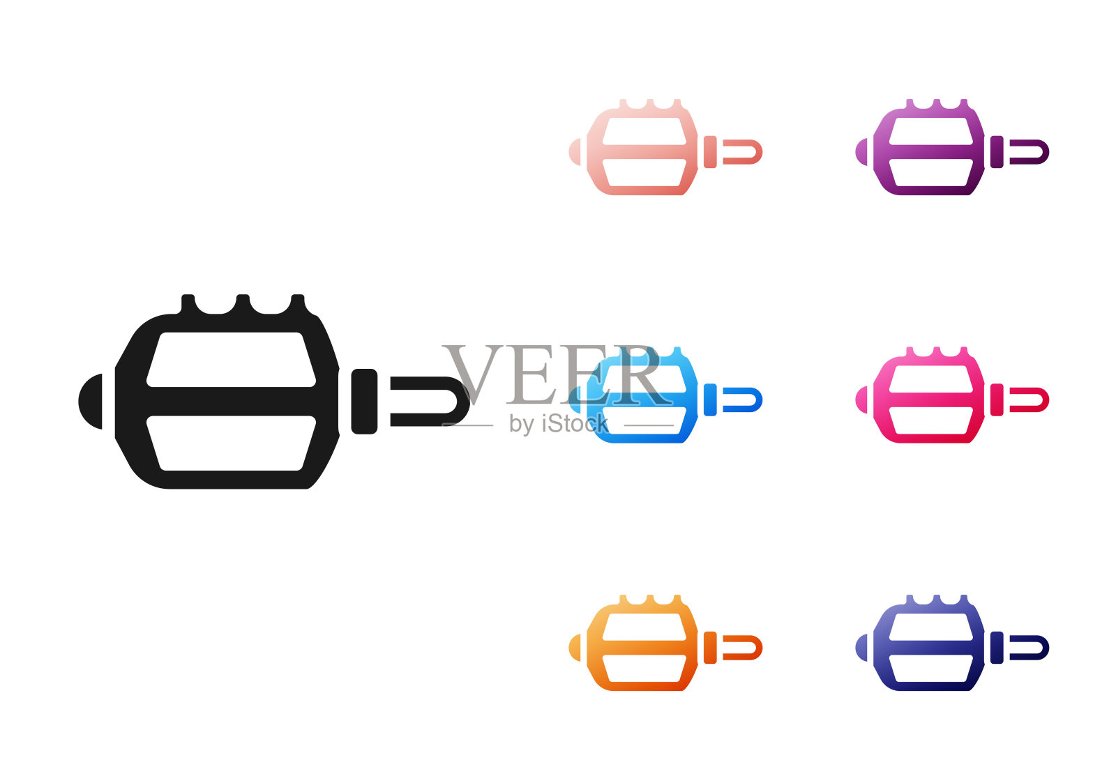 黑色自行车踏板图标孤立在白色背景。设置图标丰富多彩。向量图标素材