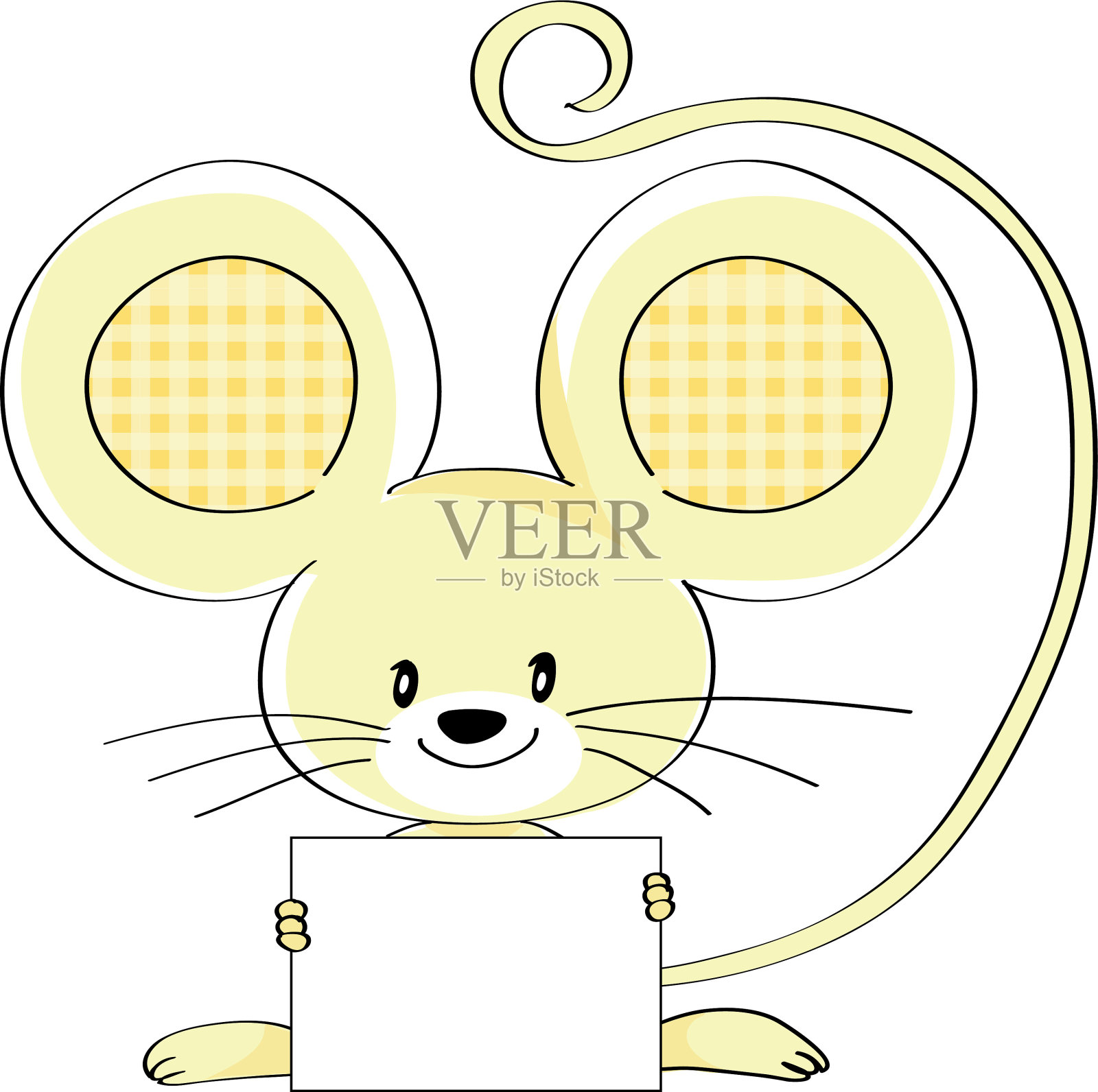 卡通可爱的老鼠拿着空白的纸插画图片素材