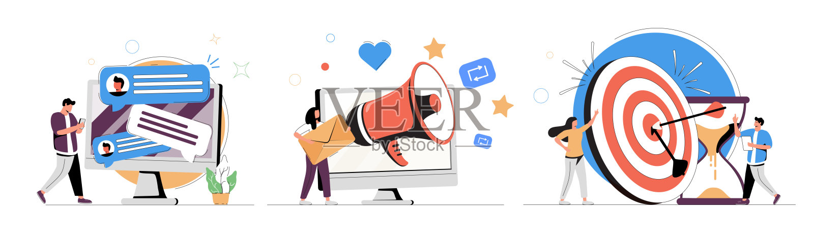 网页设计和定向广告平面图标设置。通讯数码推广。电子邮件营销，登陆页面。插画图片素材