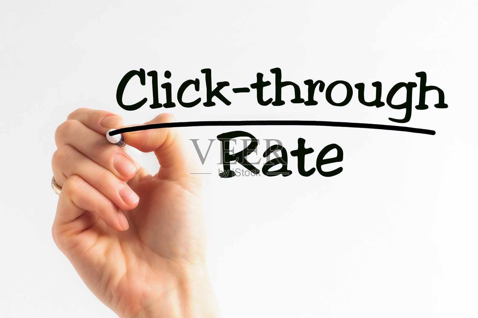手写题词点击通过率与标记，概念，股票形象照片摄影图片