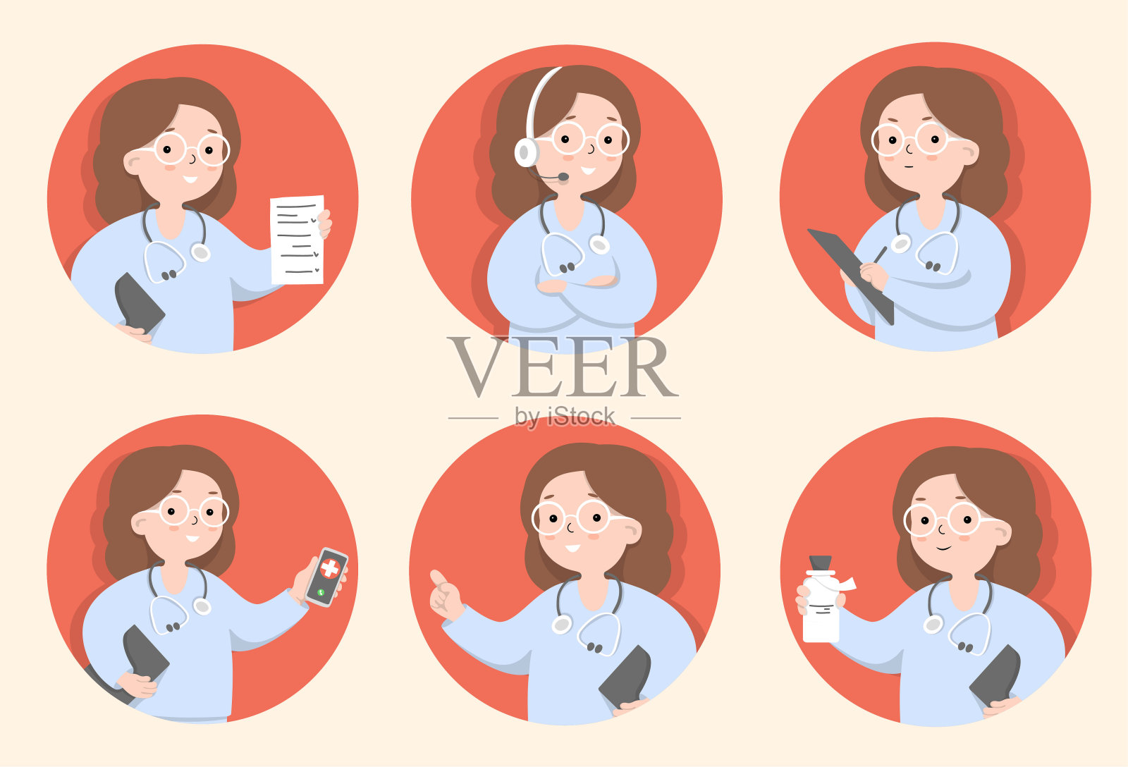 和女医生在一起。平面设计。插画图片素材