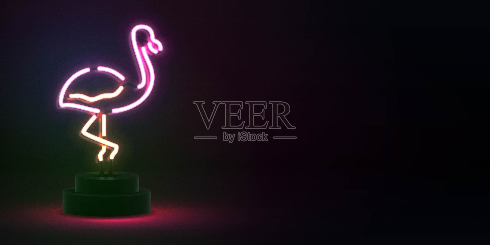 矢量现实孤立的霓虹灯标志火烈鸟徽章与复制空间的模板装饰和墙纸覆盖。插画图片素材