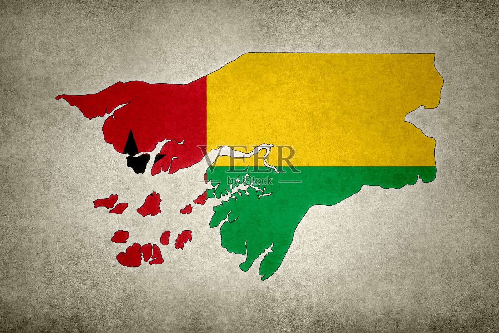 蹩脚的几内亚比绍地图，里面印着国旗照片摄影图片