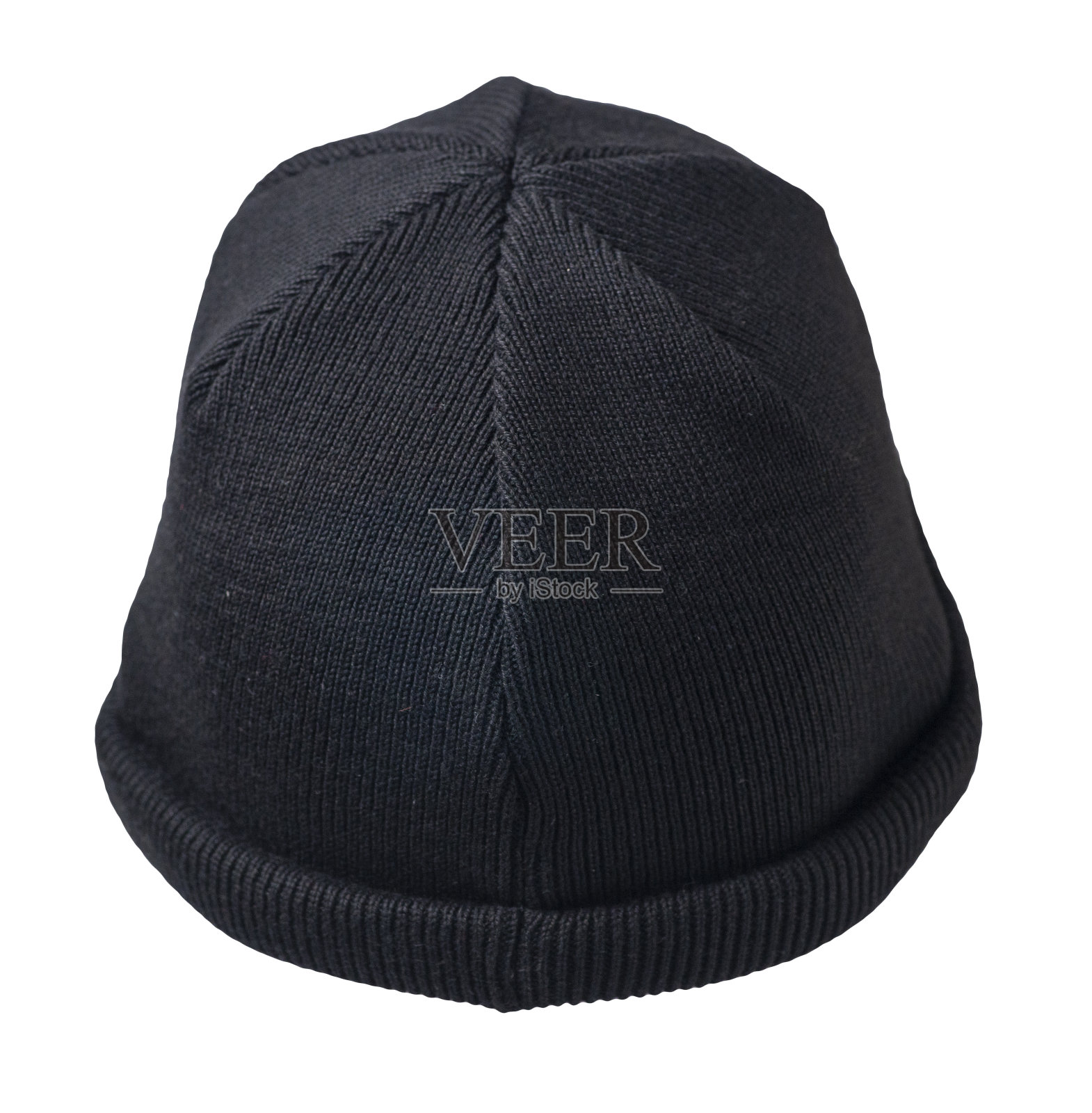 Docker编织黑帽孤立的白色背景。时尚的说唱歌手的帽子。帽子的渔夫照片摄影图片