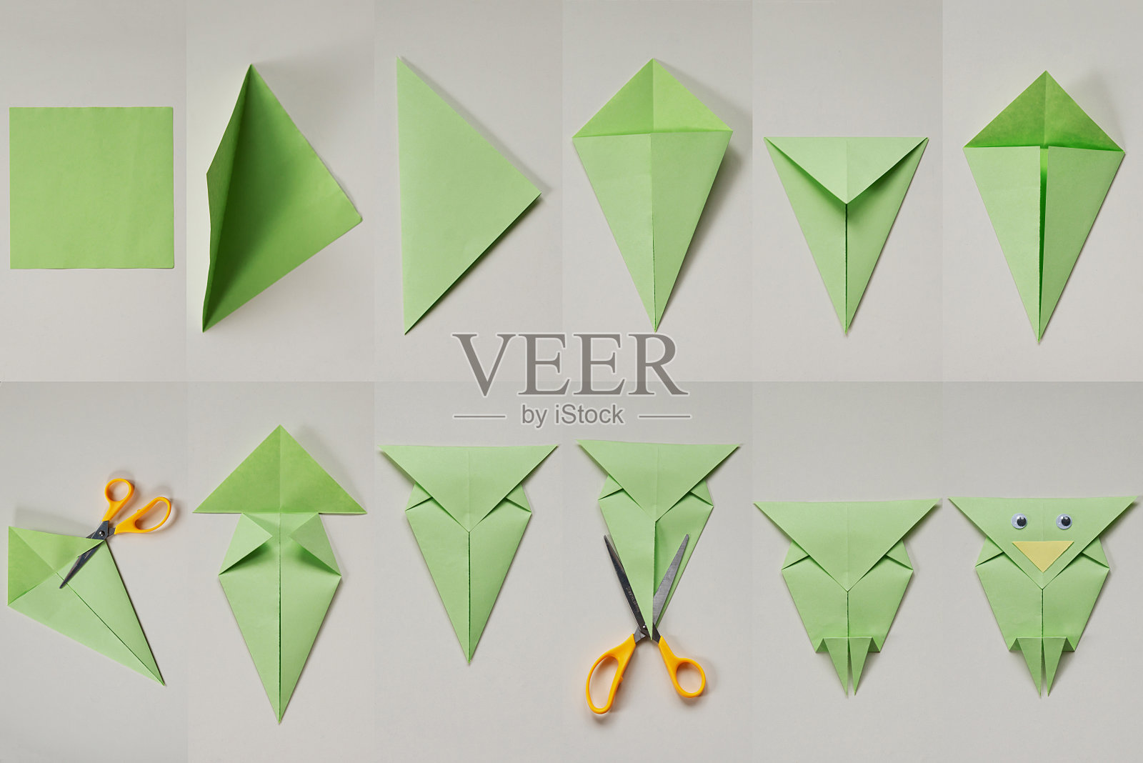 如何折纸猫头鹰。孩子们的艺术项目。DIY的概念。一步一步的照片说明。照片摄影图片