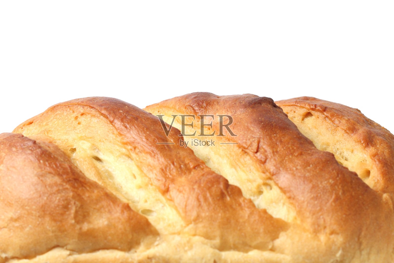 自制玉米面包或糕点的烤皮，金黄色，白色背景，复制空间。照片摄影图片