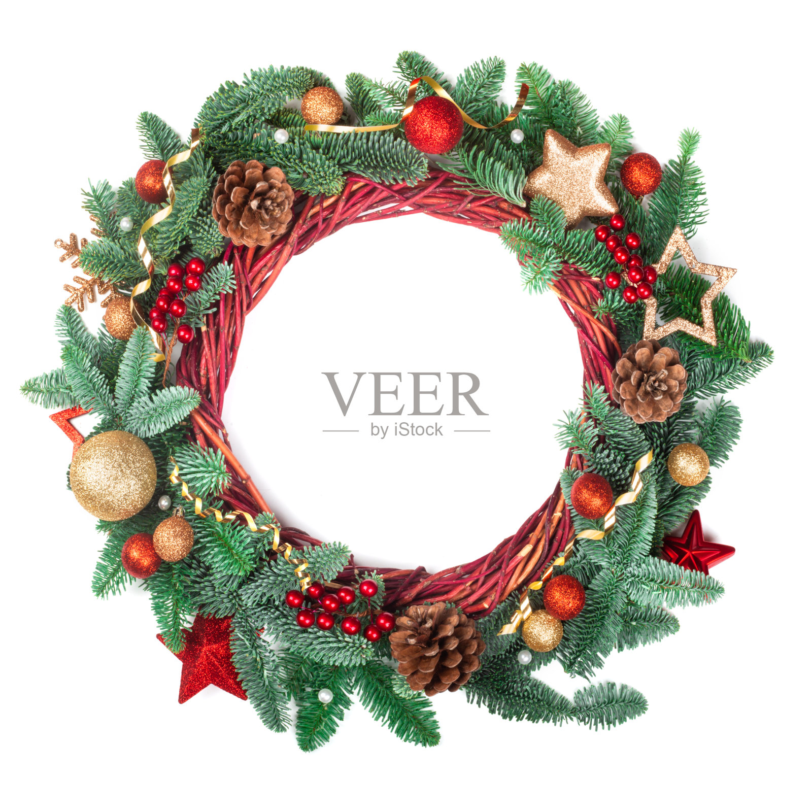 圣诞花圈孤立在白色照片摄影图片