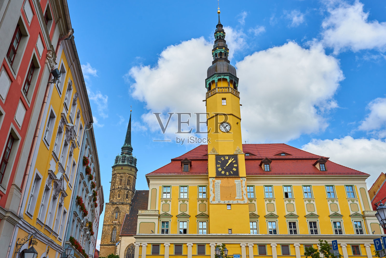德国东部中世纪城市包岑的城市景观。照片摄影图片