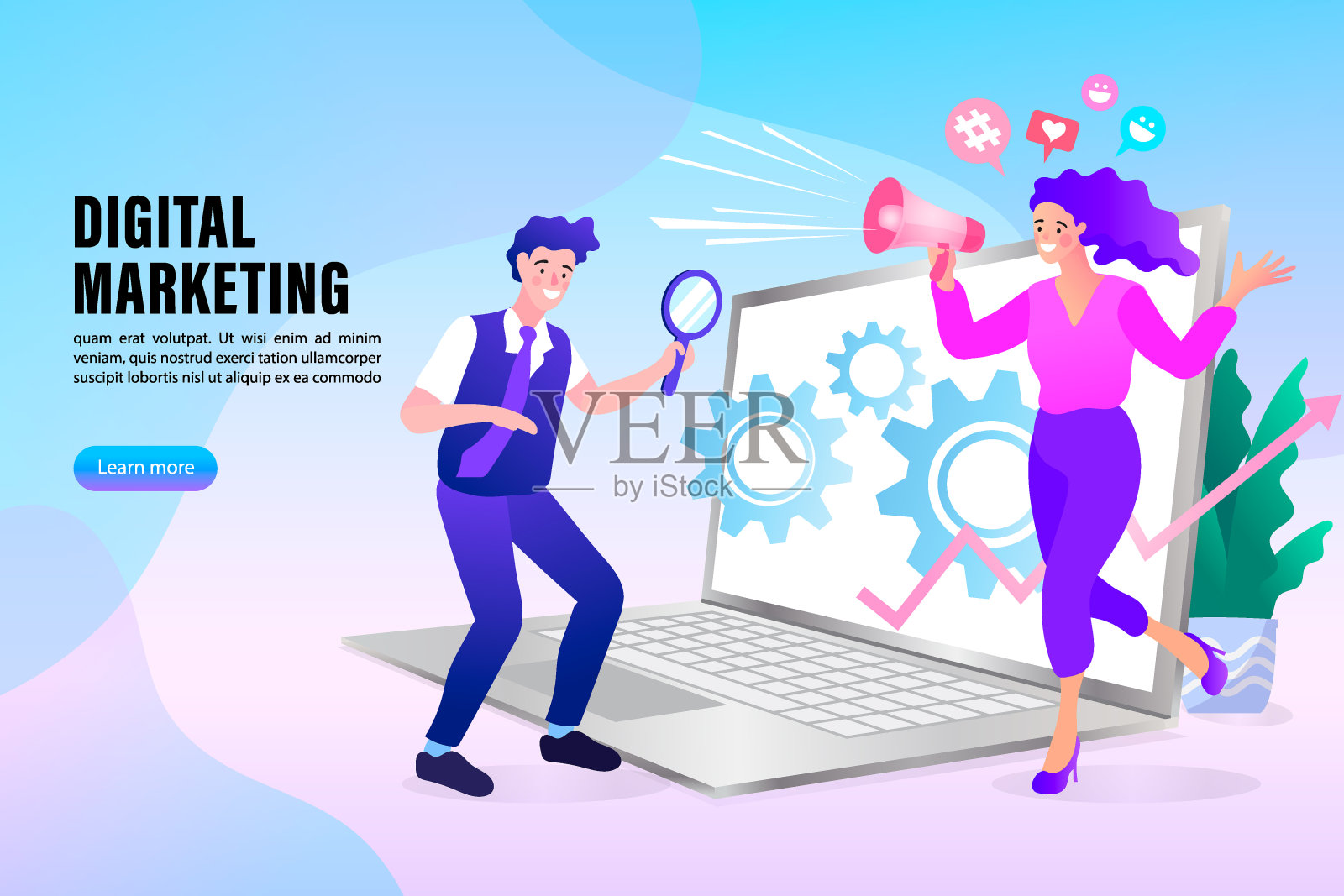 年轻人有想法。好主意是电灯泡的形式。矢量插图。插画图片素材