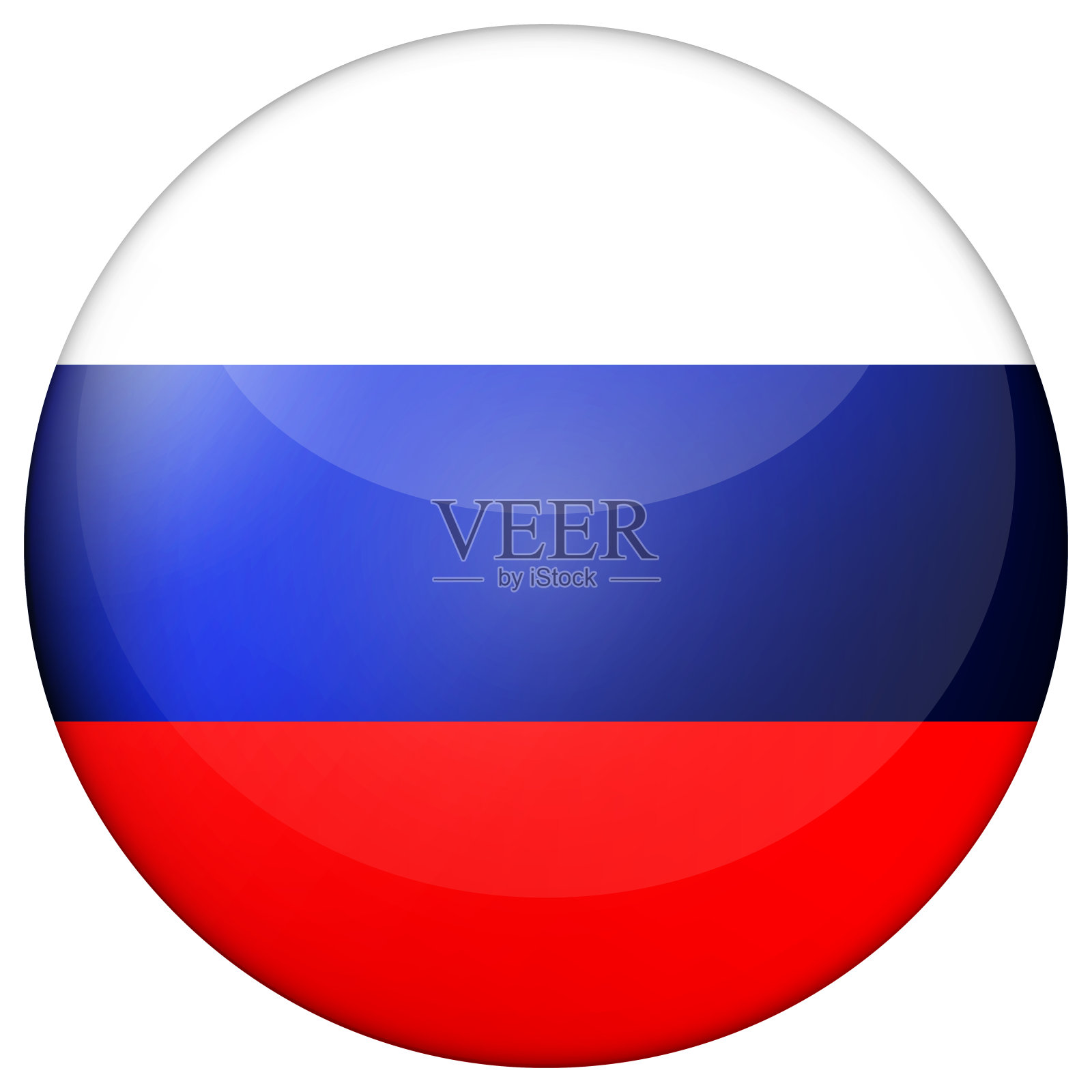 玻璃轻球与俄罗斯国旗。圆球，模板图标。俄罗斯的国家象征。光滑的现实球，3D抽象矢量插图突出在白色的背景。大的泡沫。插画图片素材