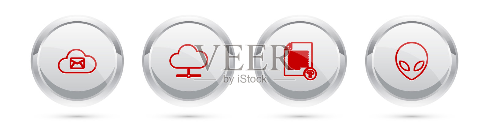 设置行云邮件服务器，网络云连接，未知文档和外星人。银圈按钮。向量插画图片素材