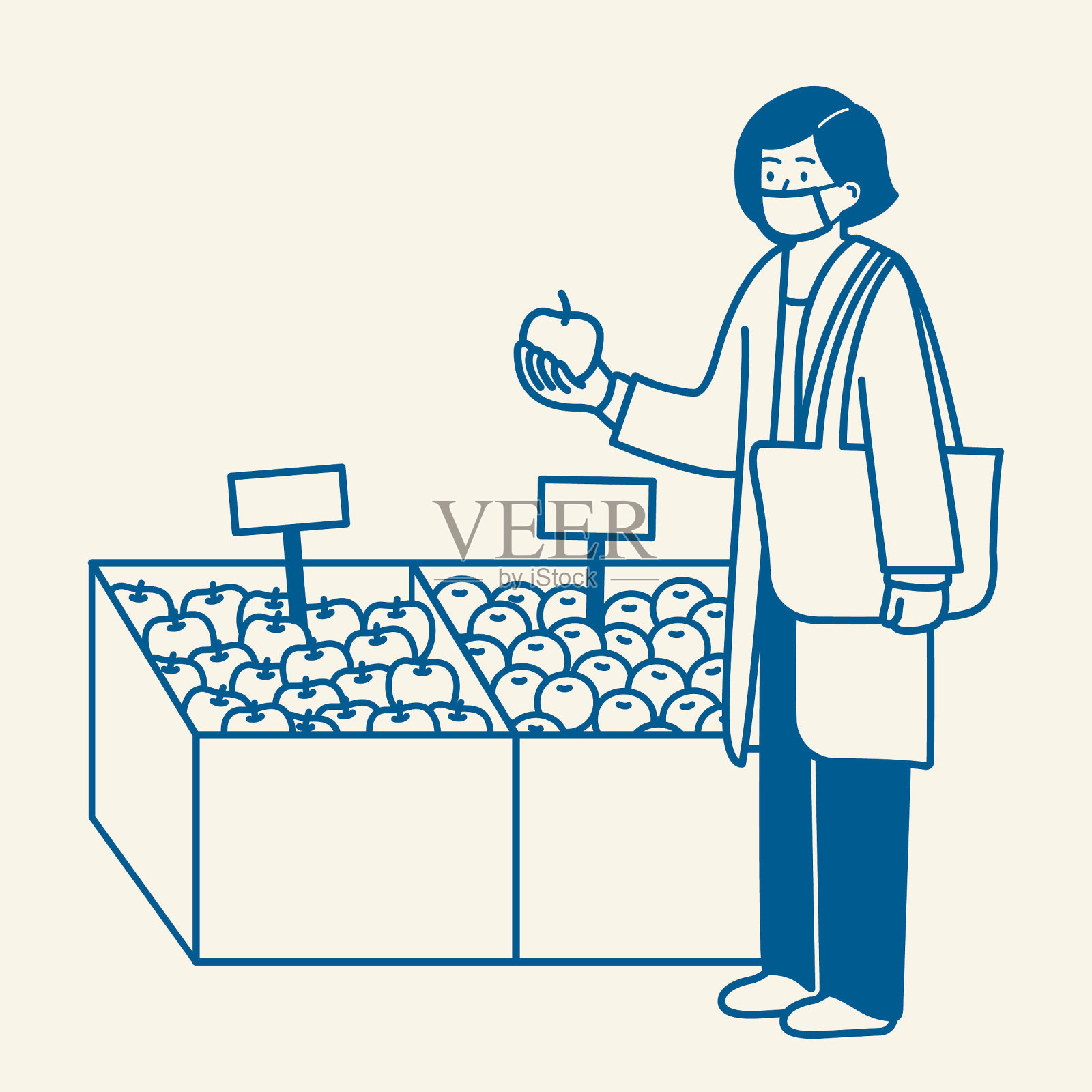 新冠肺炎期间在超市购物的妇女插画图片素材