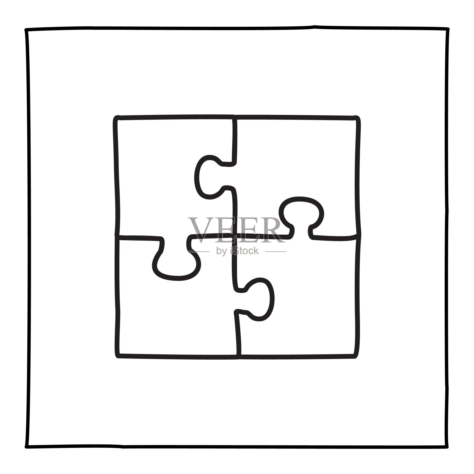 涂鸦拼图图标或标志，用细黑线手绘。插画图片素材