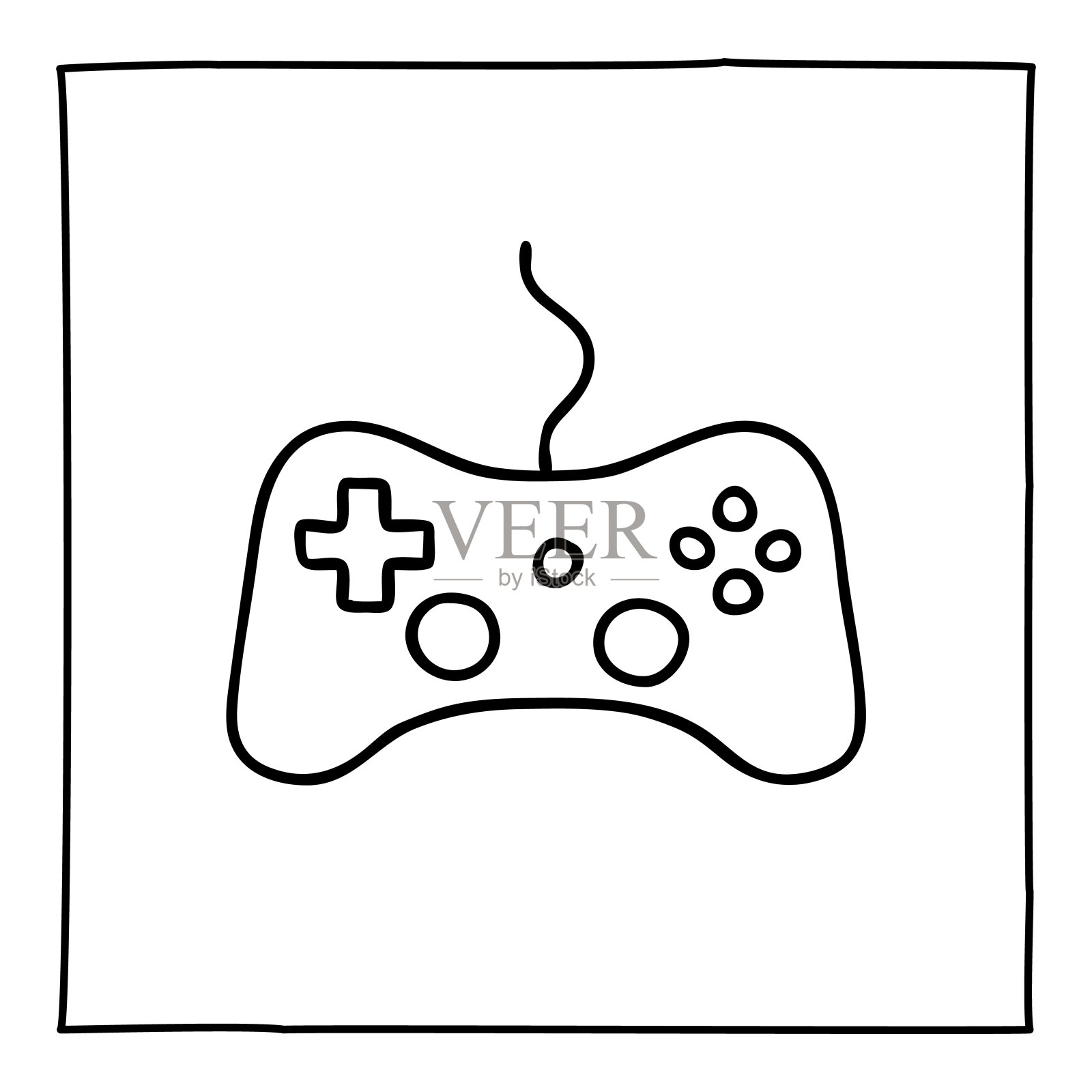 涂鸦电子游戏控制器图标或标志，用细黑线手绘。插画图片素材