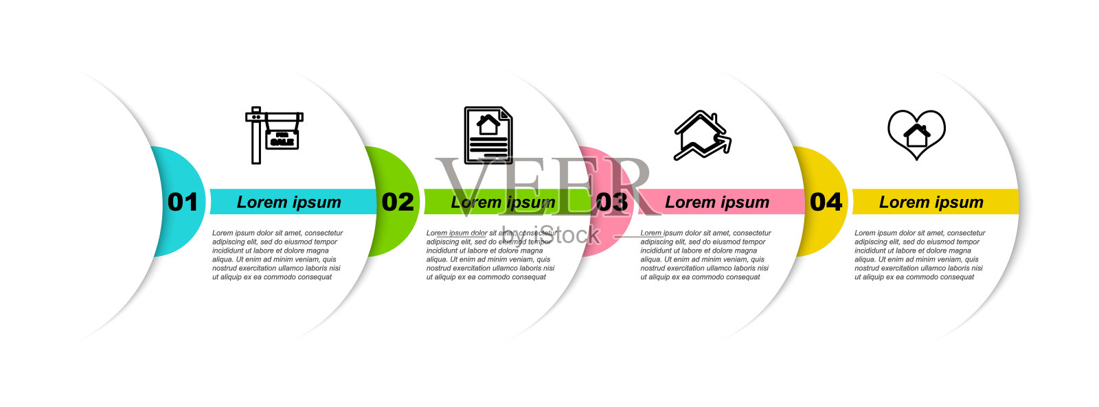 套线挂签有待售、房屋合同、涨价房屋及心形。业务信息模板。向量设计模板素材