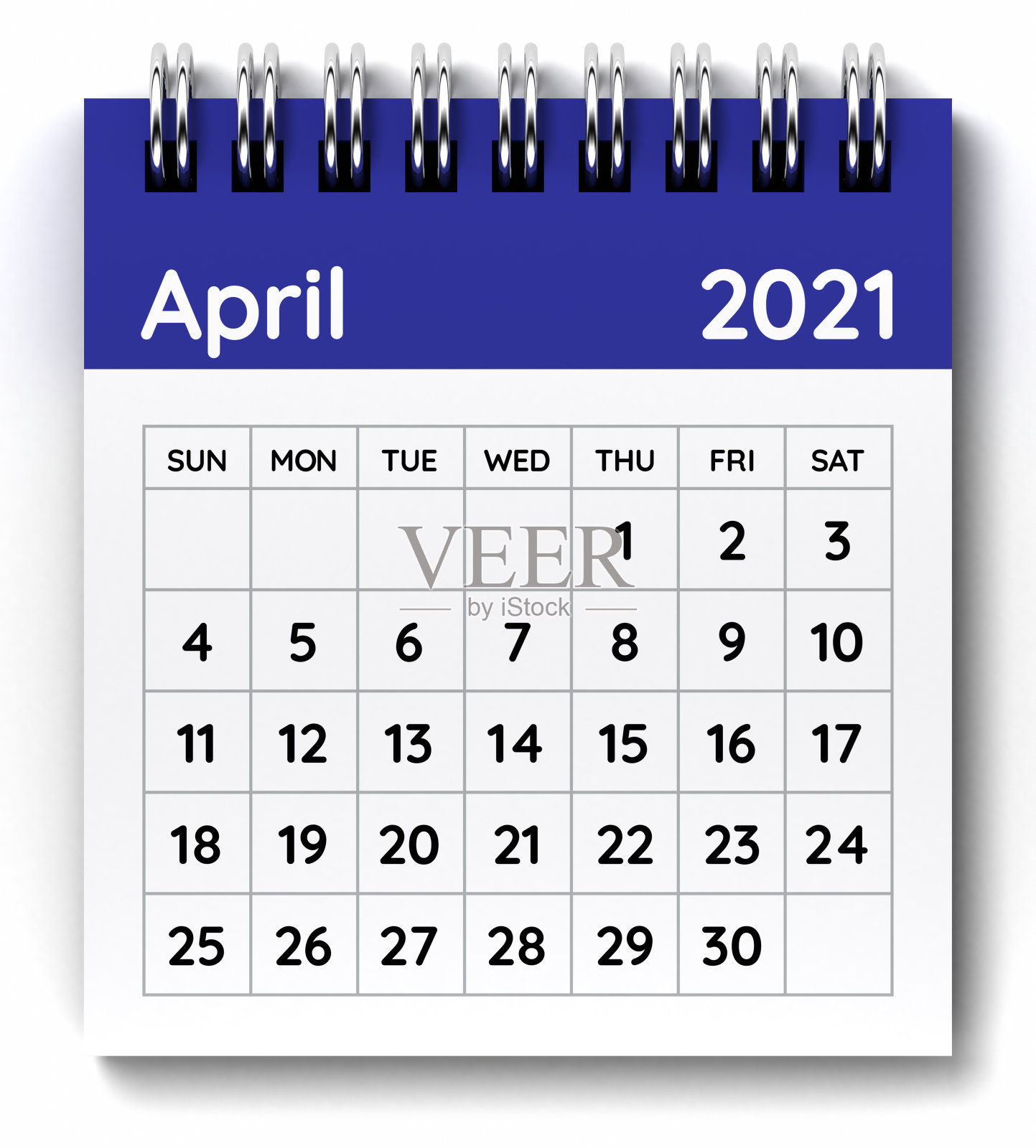 2021年4月日历。一周从星期天开始。照片摄影图片