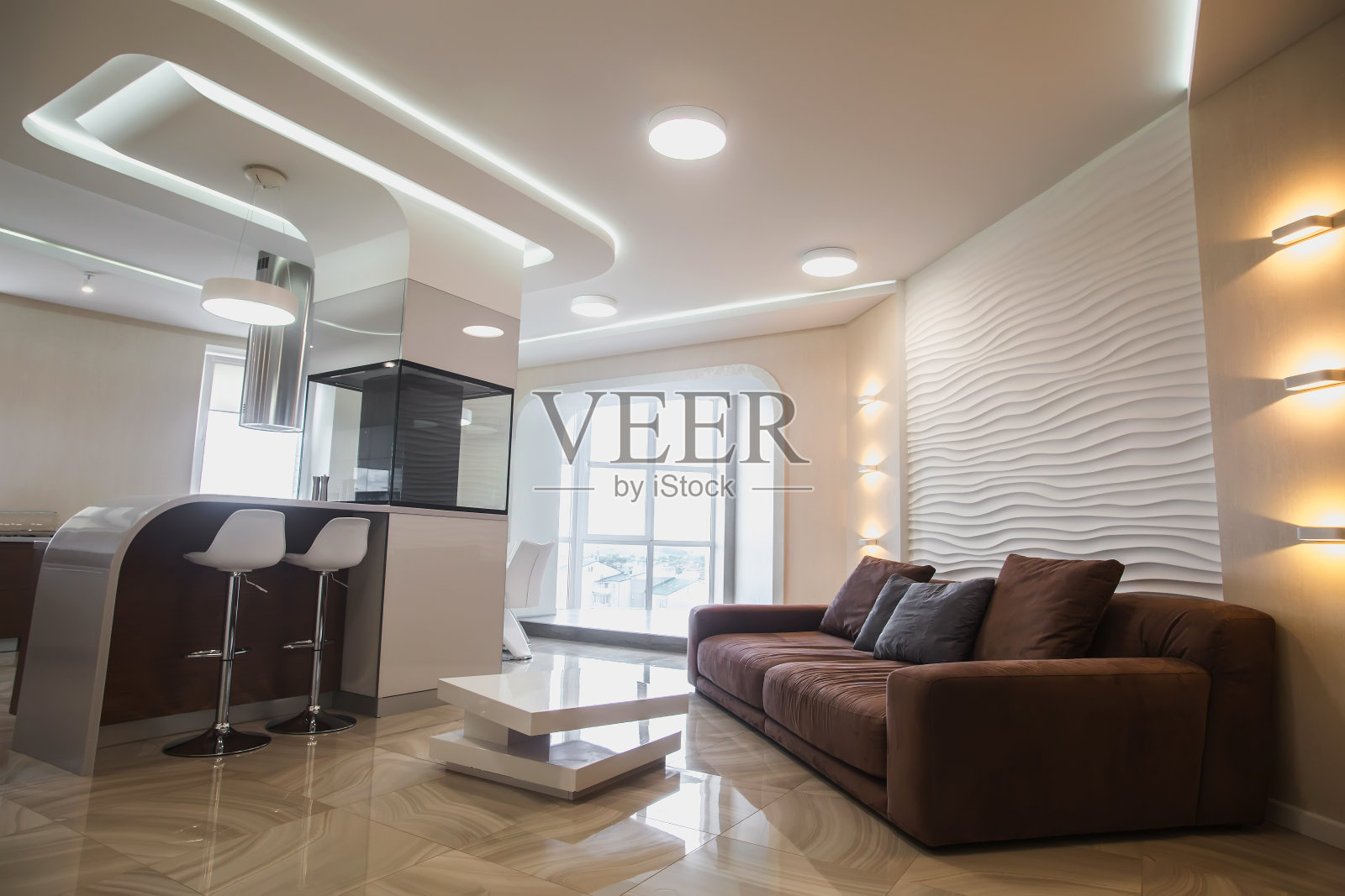 漂亮的现代公寓内饰。房地产的概念。照片摄影图片