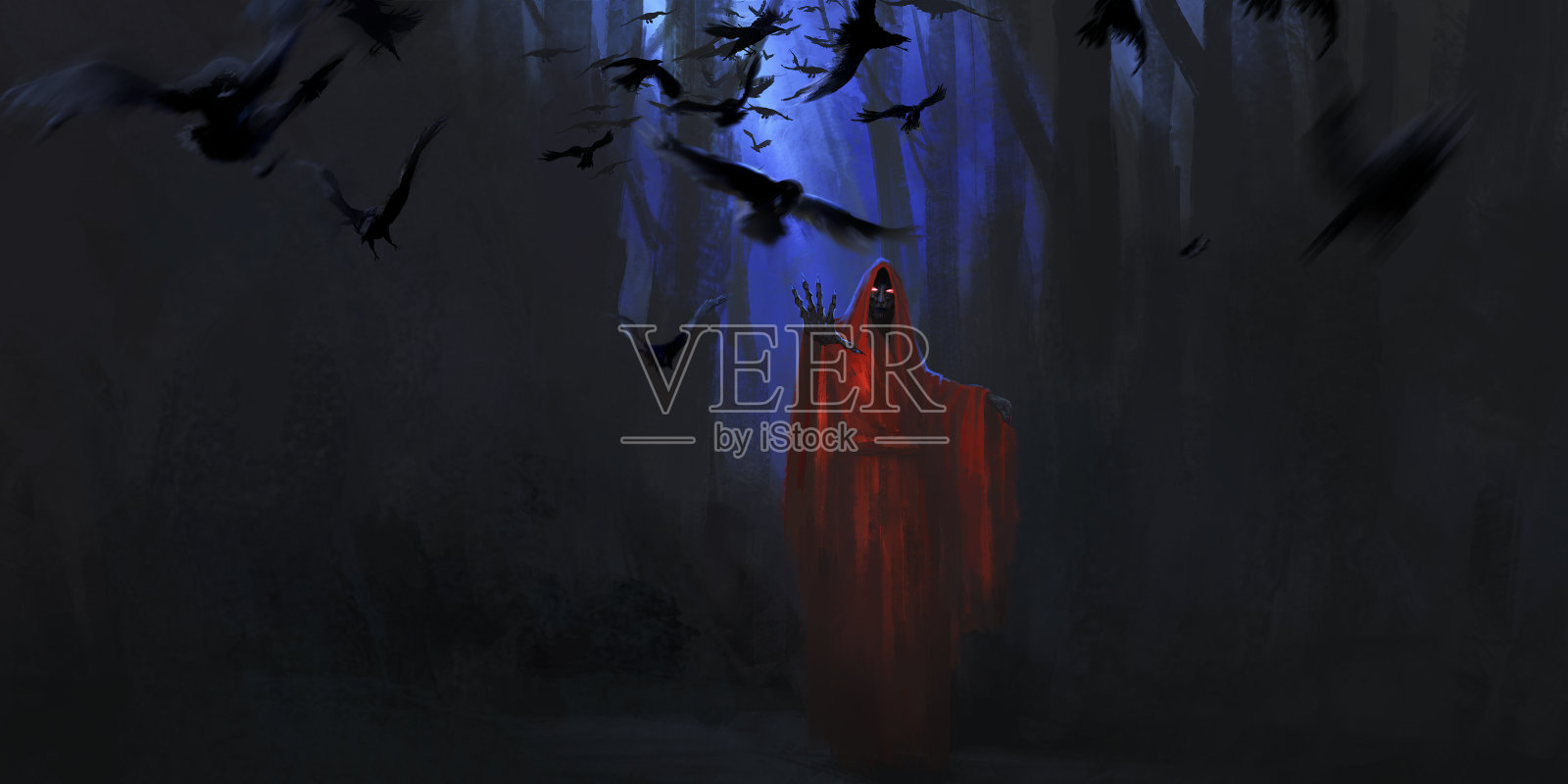 红袍僵尸，数码画。插画图片素材