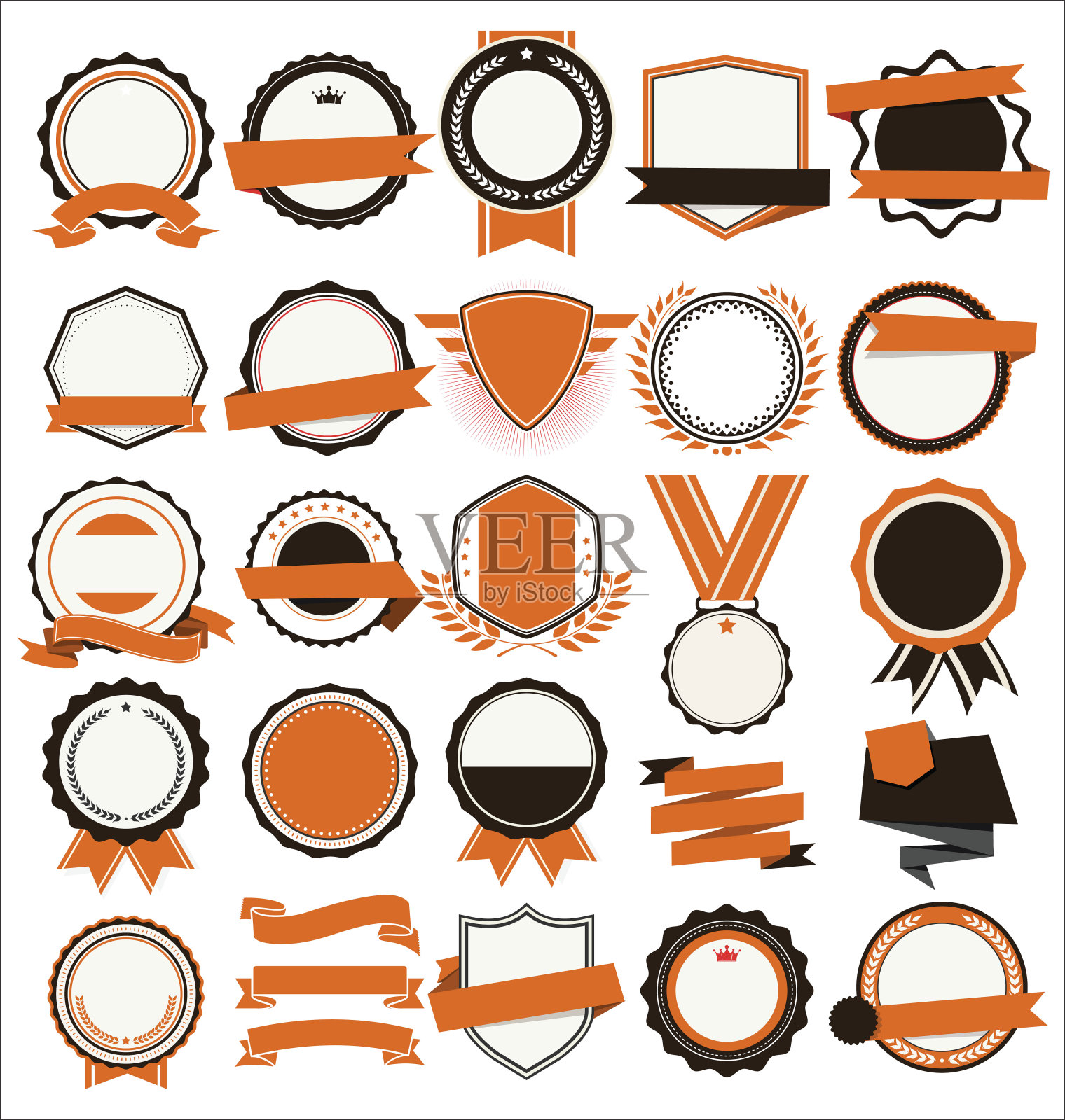 收集的平面盾牌徽章和标签复古风格插画图片素材