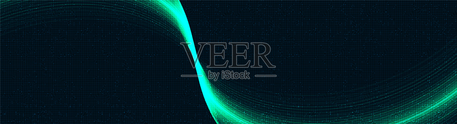 全景绿光技术背景，高科技数字和声波概念设计，自由空间的文字放置，矢量插图。插画图片素材