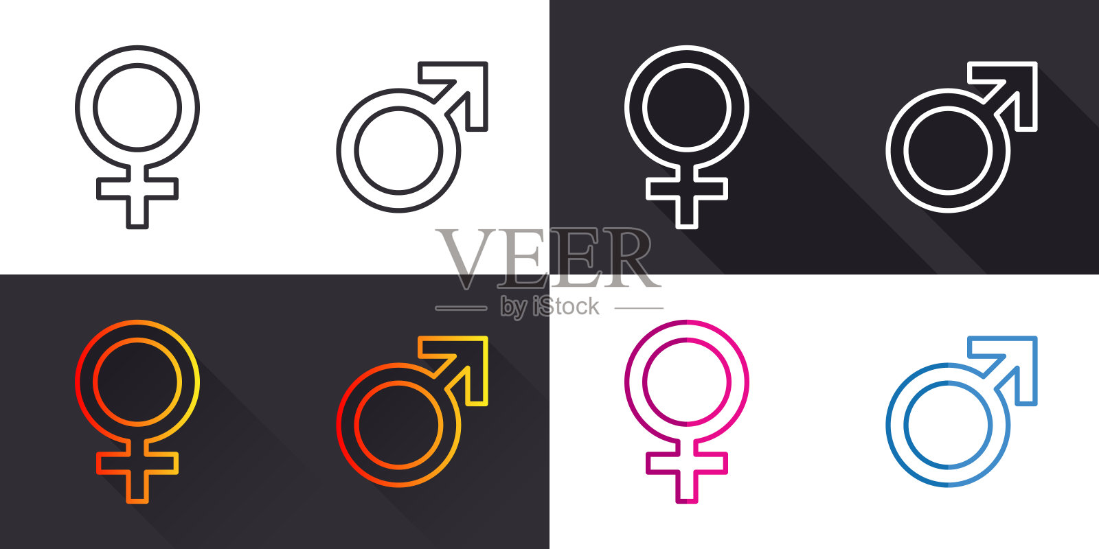 男性和女性线条图标。男性和女性图标的变化。性别图标。矢量图图标素材