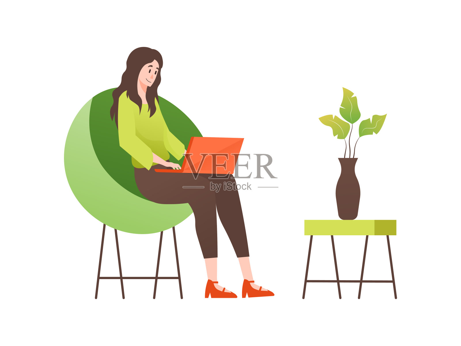 用笔记本电脑工作的女商人插画图片素材