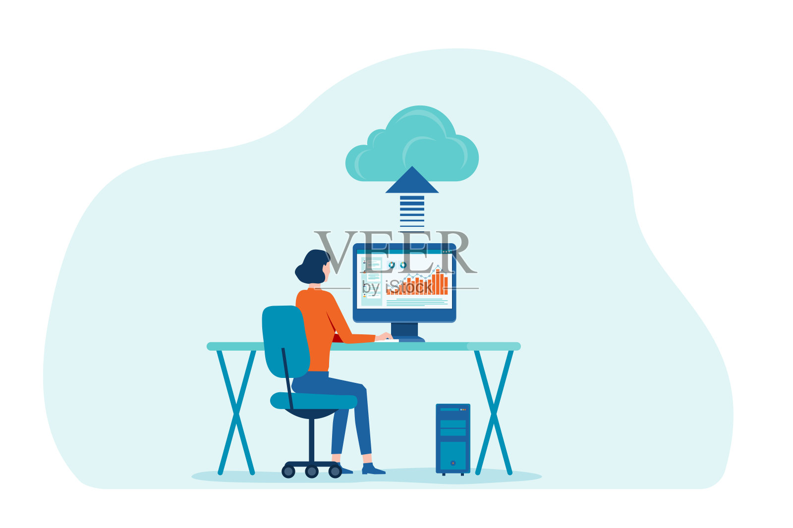 平面矢量妇女工作与技术云计算服务概念和开发在web仪表板监测概念插画图片素材