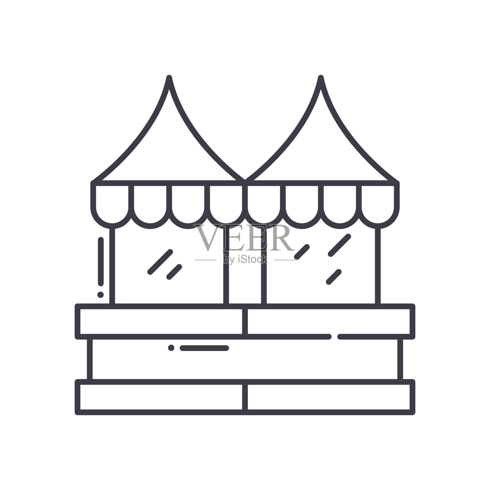 Kiosk商店图标，线性孤立的插图，细线矢量，网页设计标志，轮廓概念符号与可编辑的白色背景笔触。插画图片素材